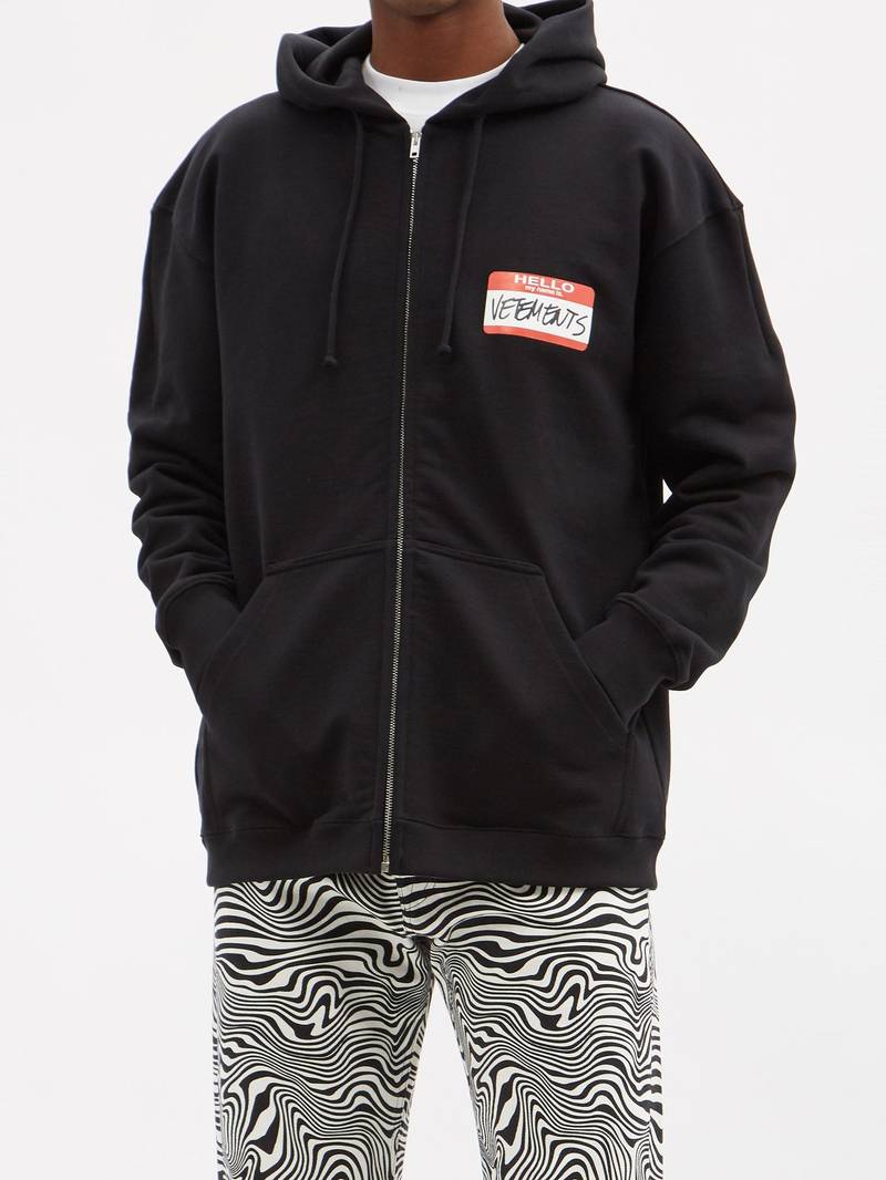 VETEMENTS My Name Is zipped cotton-blend hooded sweatshirt outlook