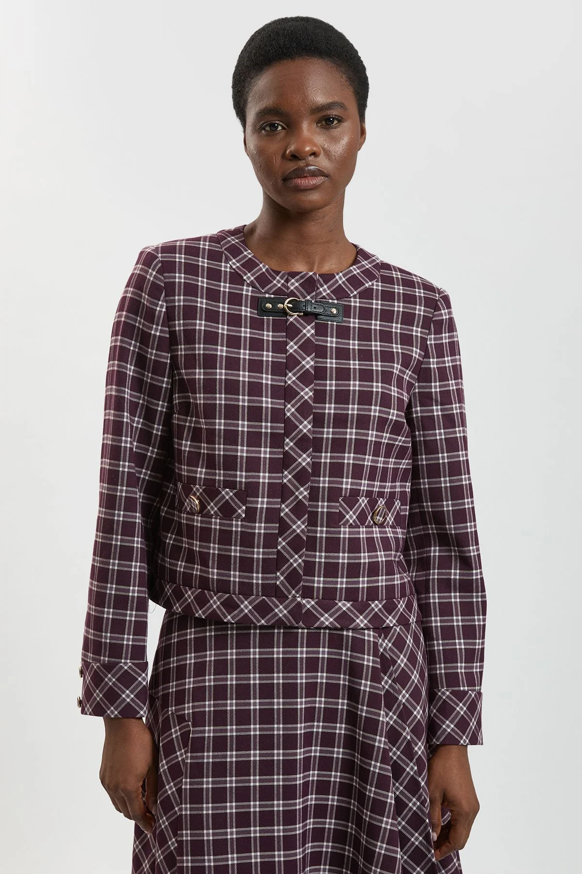Check Trim Contrast Tailored Jacket - 1
