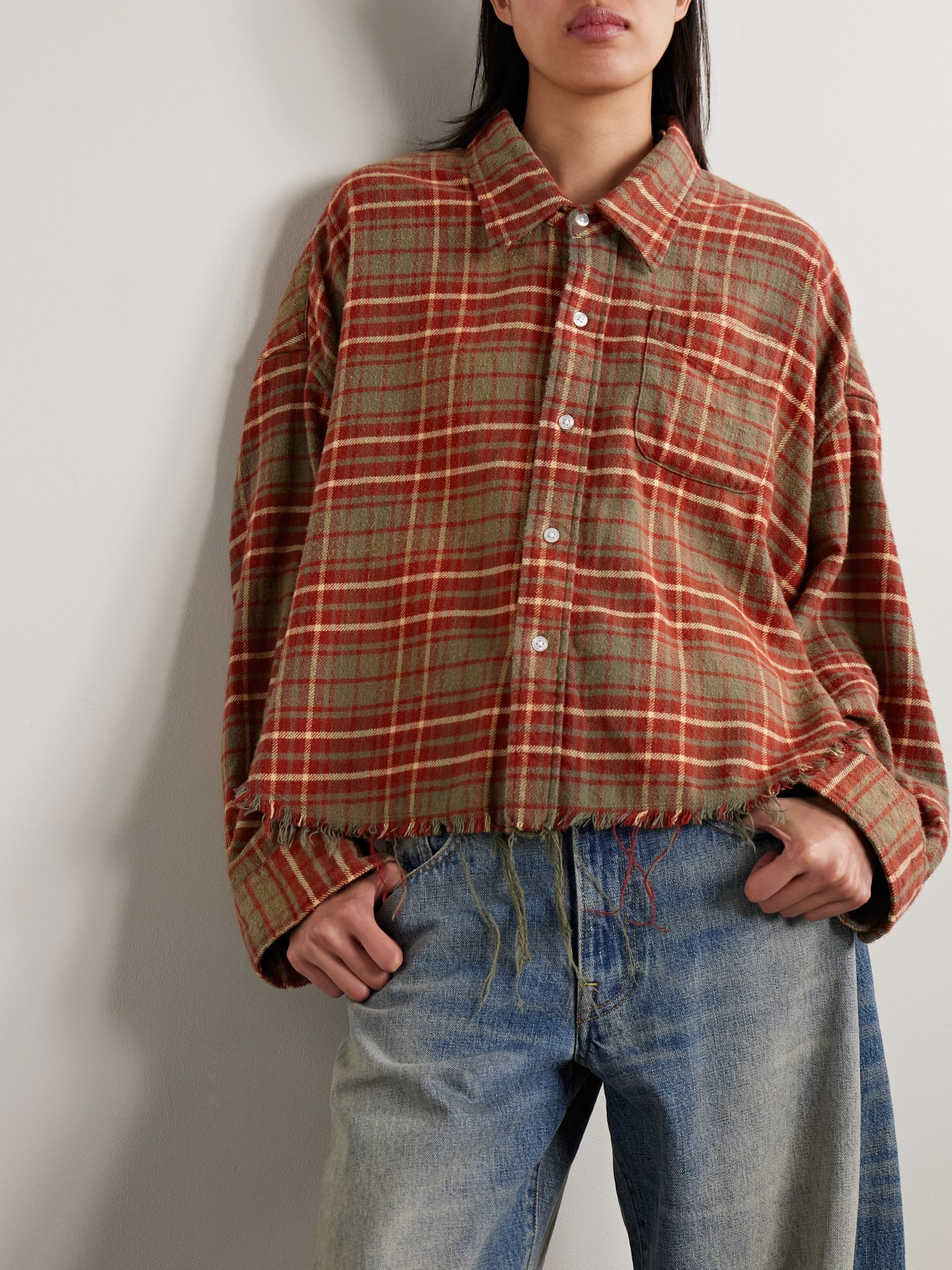Frayed checked cotton-flannel shirt Multi - 3