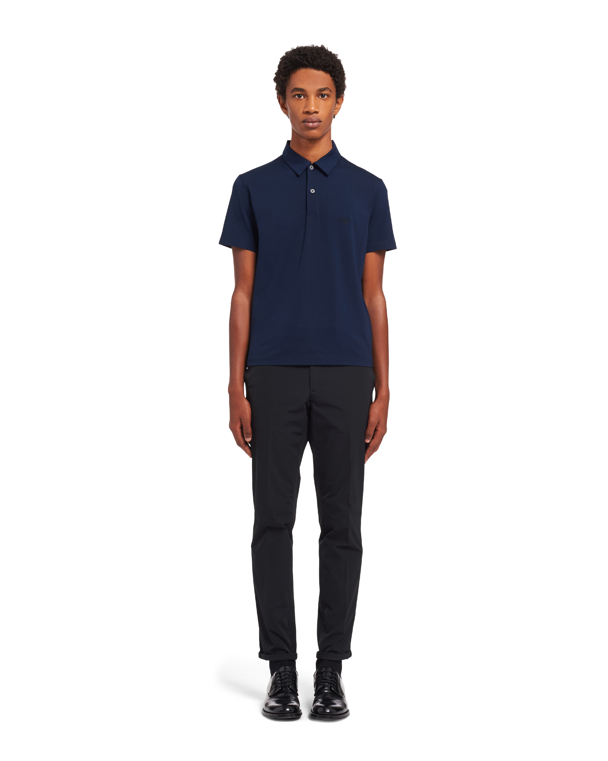 Stretch cotton polo shirt with embroidered logo - 2