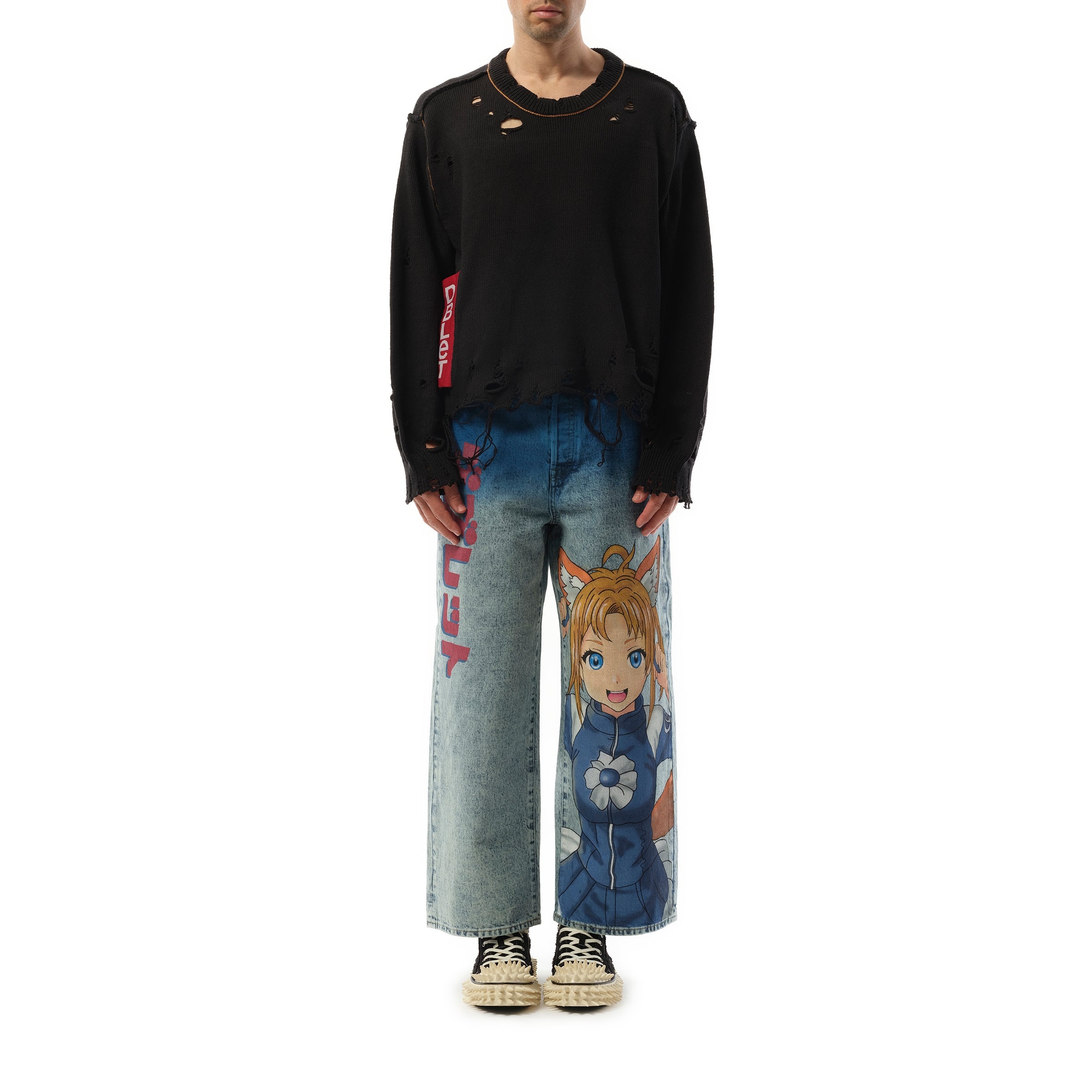 Recycle Denim Yarn Sweater in Black - 4