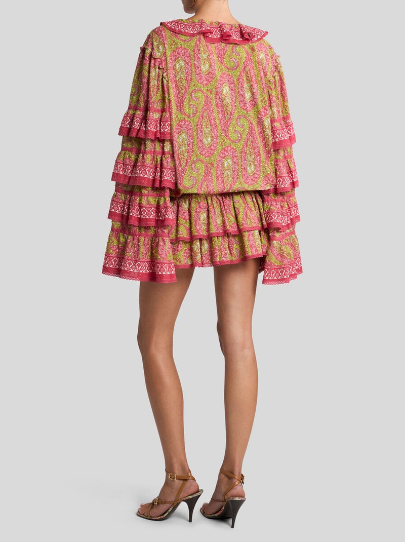 MINI DRESS IN COTTON DOTTED SWISS WITH RUFFLES AND PAISLEY FOLIAGE MOTIF 4