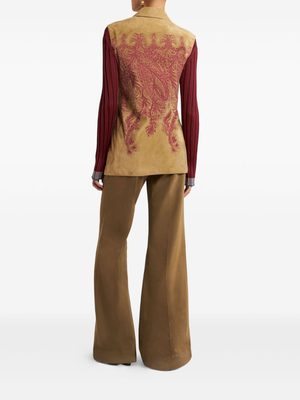 paisley-print suede waistcoat - 3