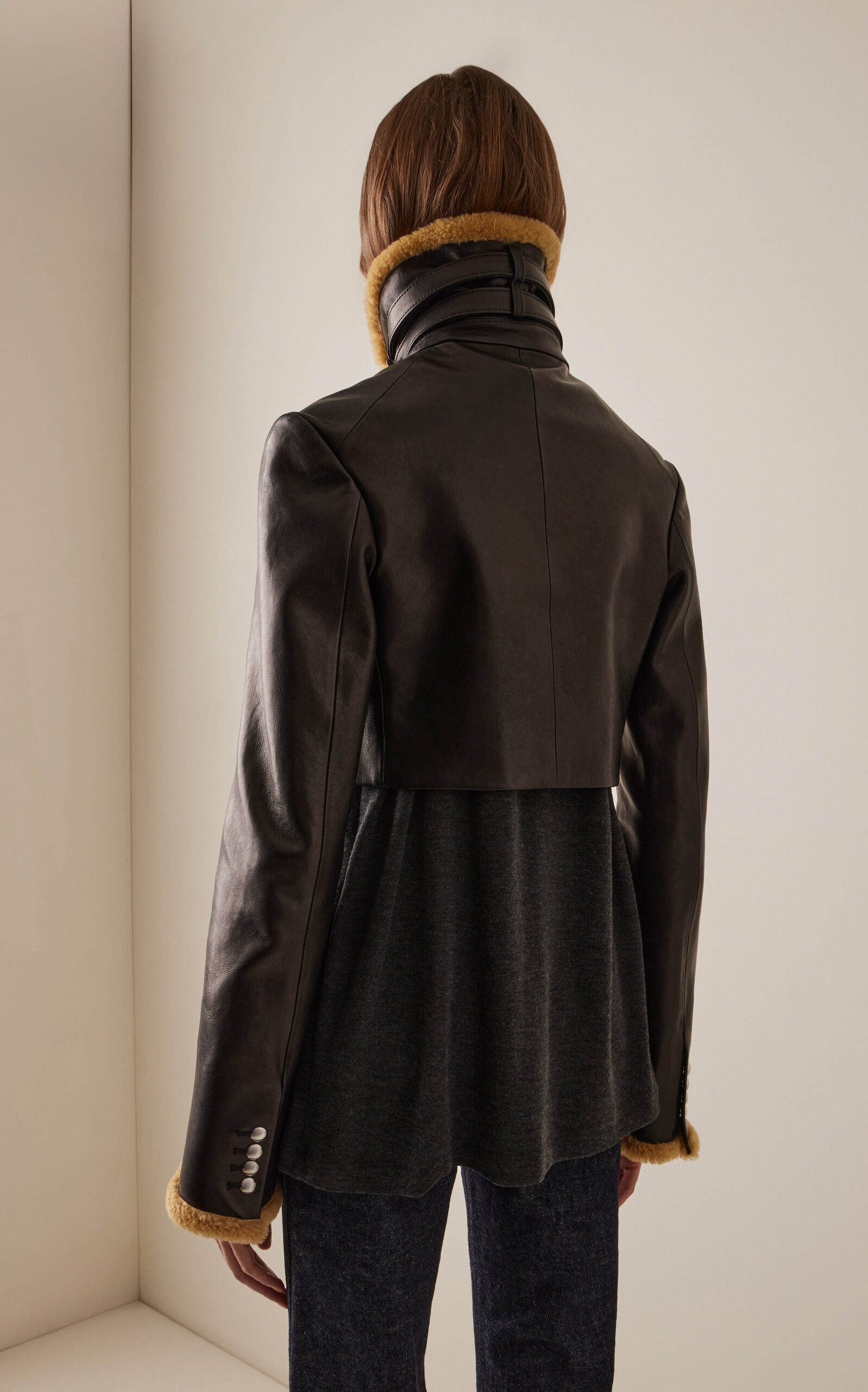 Jodie Shearling-Trimmed Leather Jacket black - 4