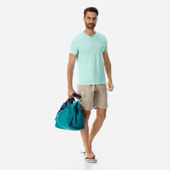 Men Linen Bermuda Shorts cargo pockets - 6