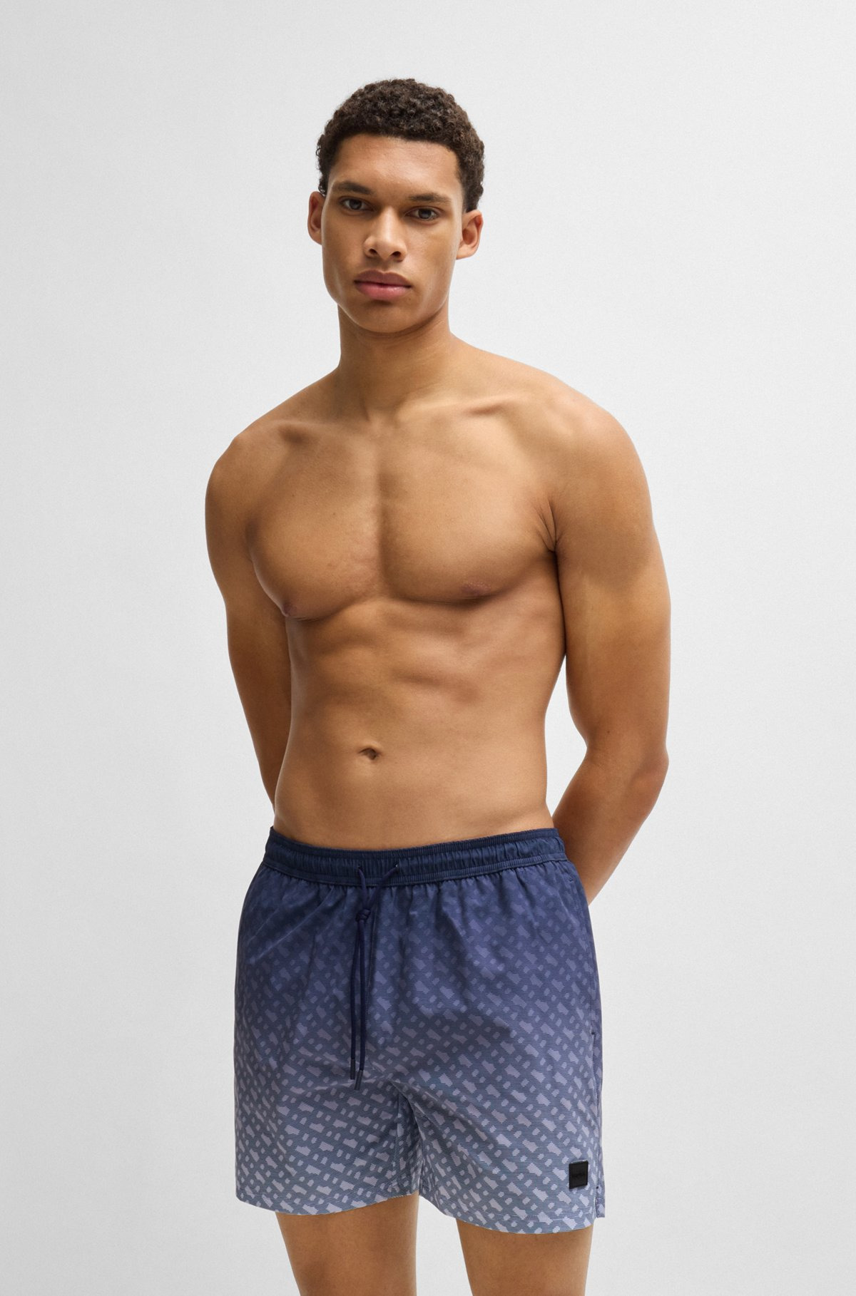LOGO-BADGE SWIM SHORTS WITH DEGRADÉ MONOGRAM PRINT - 2
