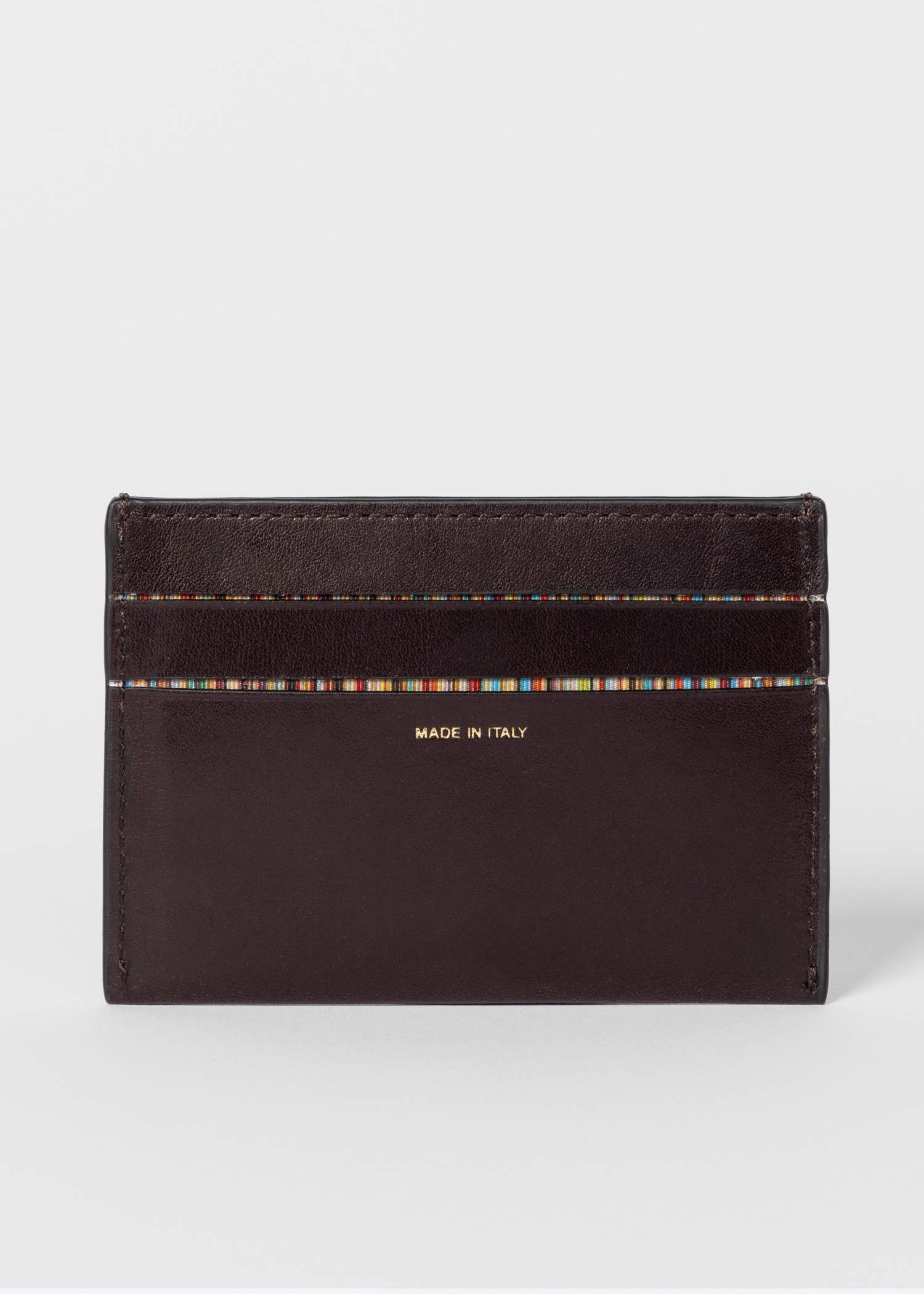 Brown Leather 'Signature Stripe' Credit Card Holder - 2