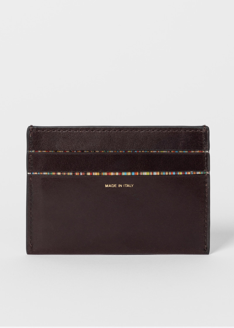 Paul Smith Brown Leather 'Signature Stripe' Credit Card Holder outlook