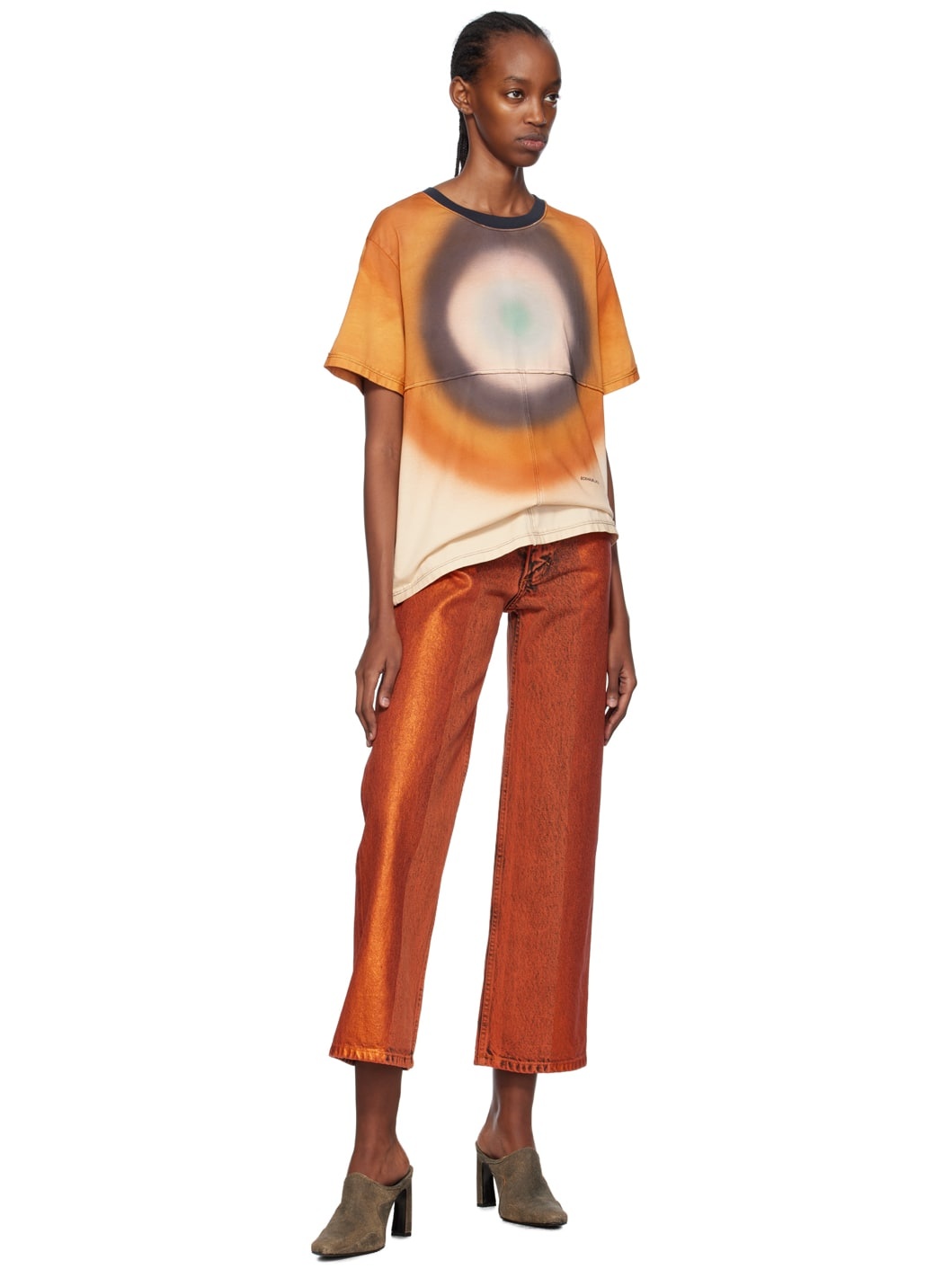 【関税込み】Eckhaus Latta オレンジ＆ブラウン Lapped Tシャツ ECKHAUS LATTA Orange & Brown Lapped T-Shirt | REVERSIBLE