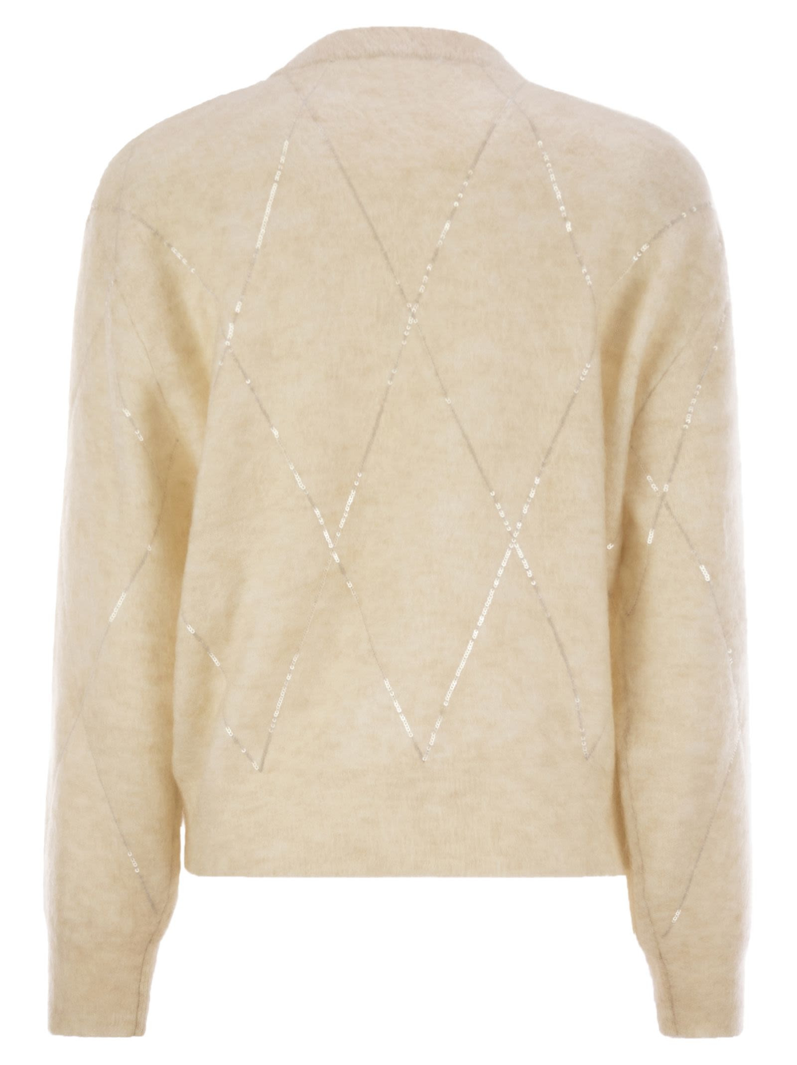 Brunello Cucinelli Women Mohair, Wool, Cashmere And Silk Sweater With Dazzling Argyle Embroidery - 2