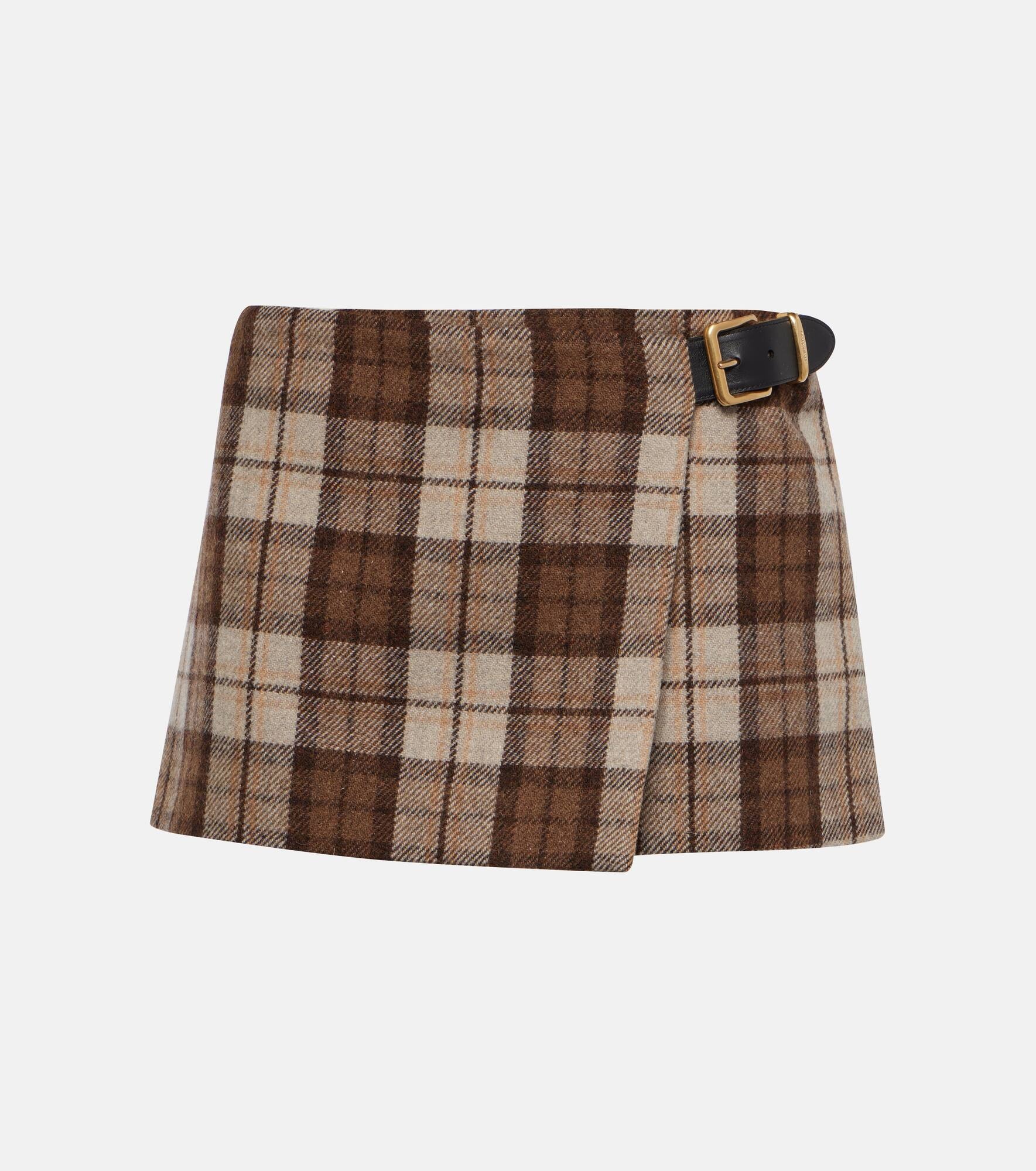 Checked low-rise wool-blend miniskirt - 1