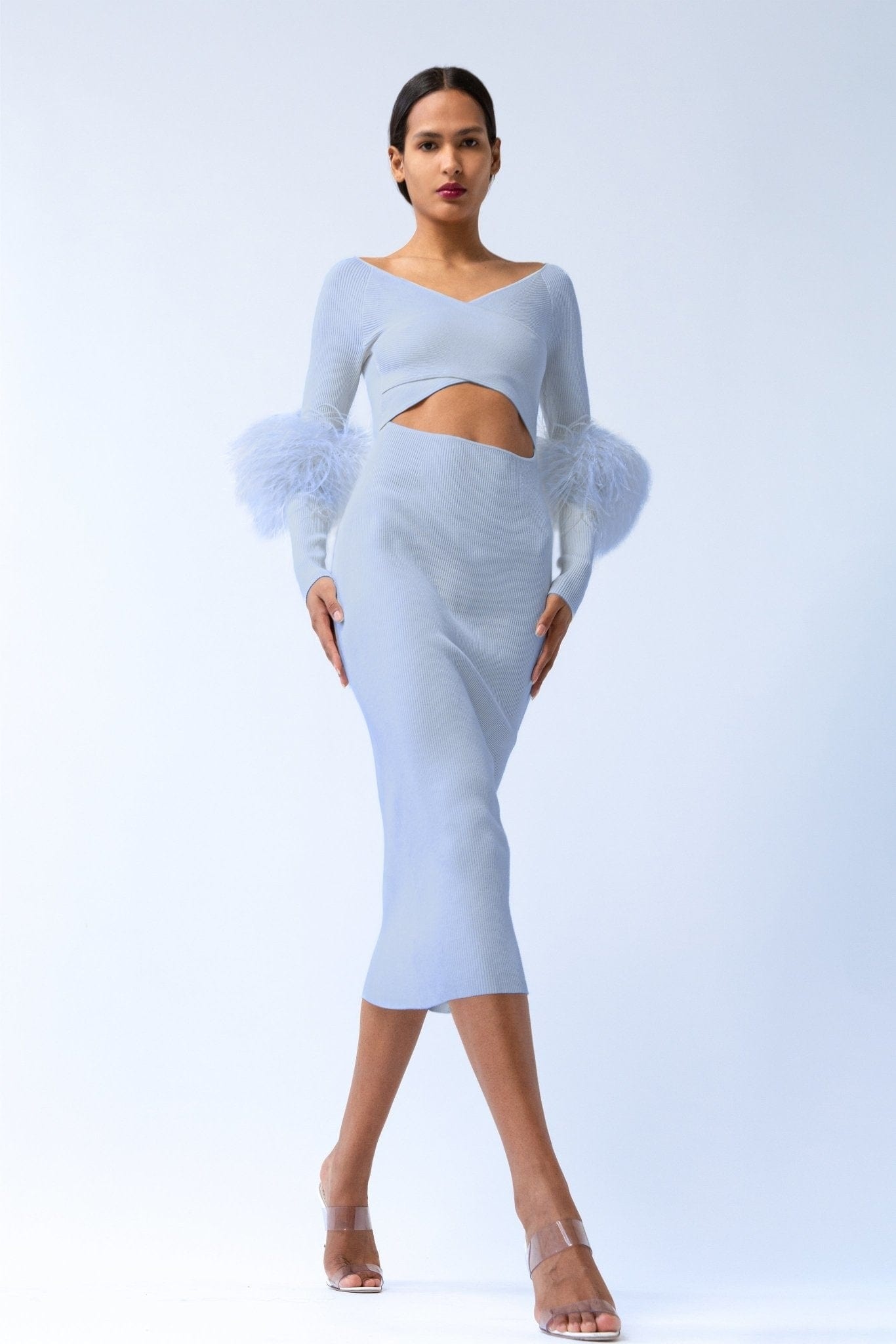 Crossover Dress With Feathers - 1