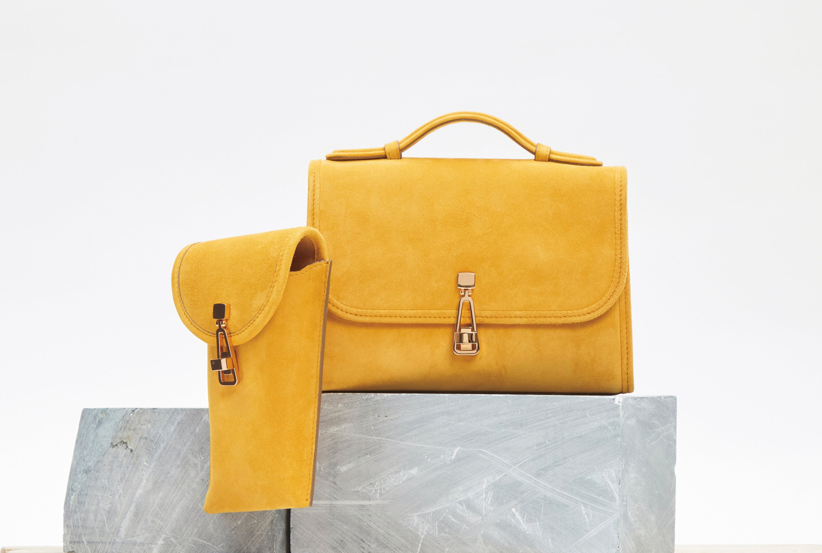 Small Leonora Flap Bag in Golden Birch Suede - 6