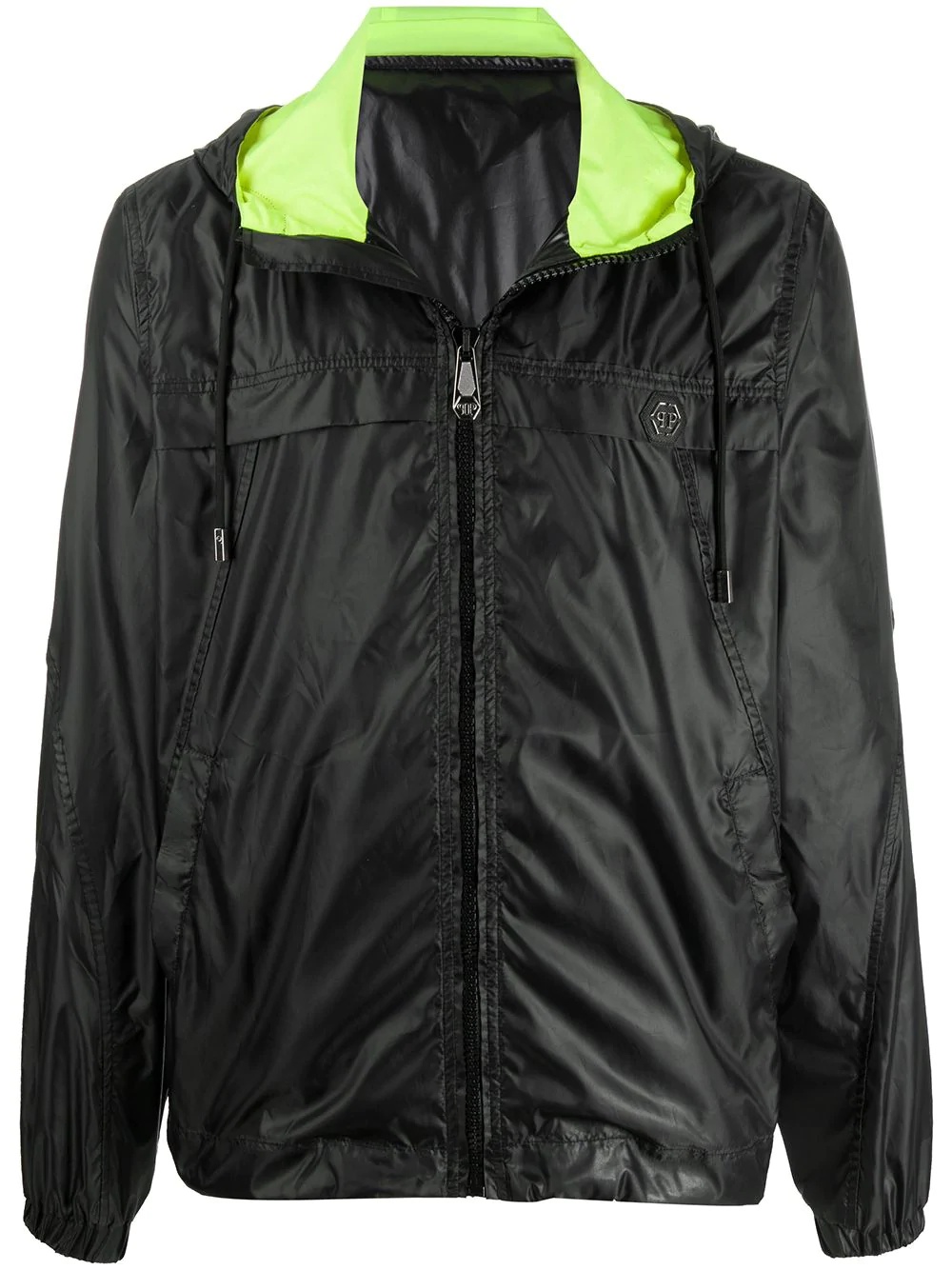 drawstring hood zip up rain jacket - 1