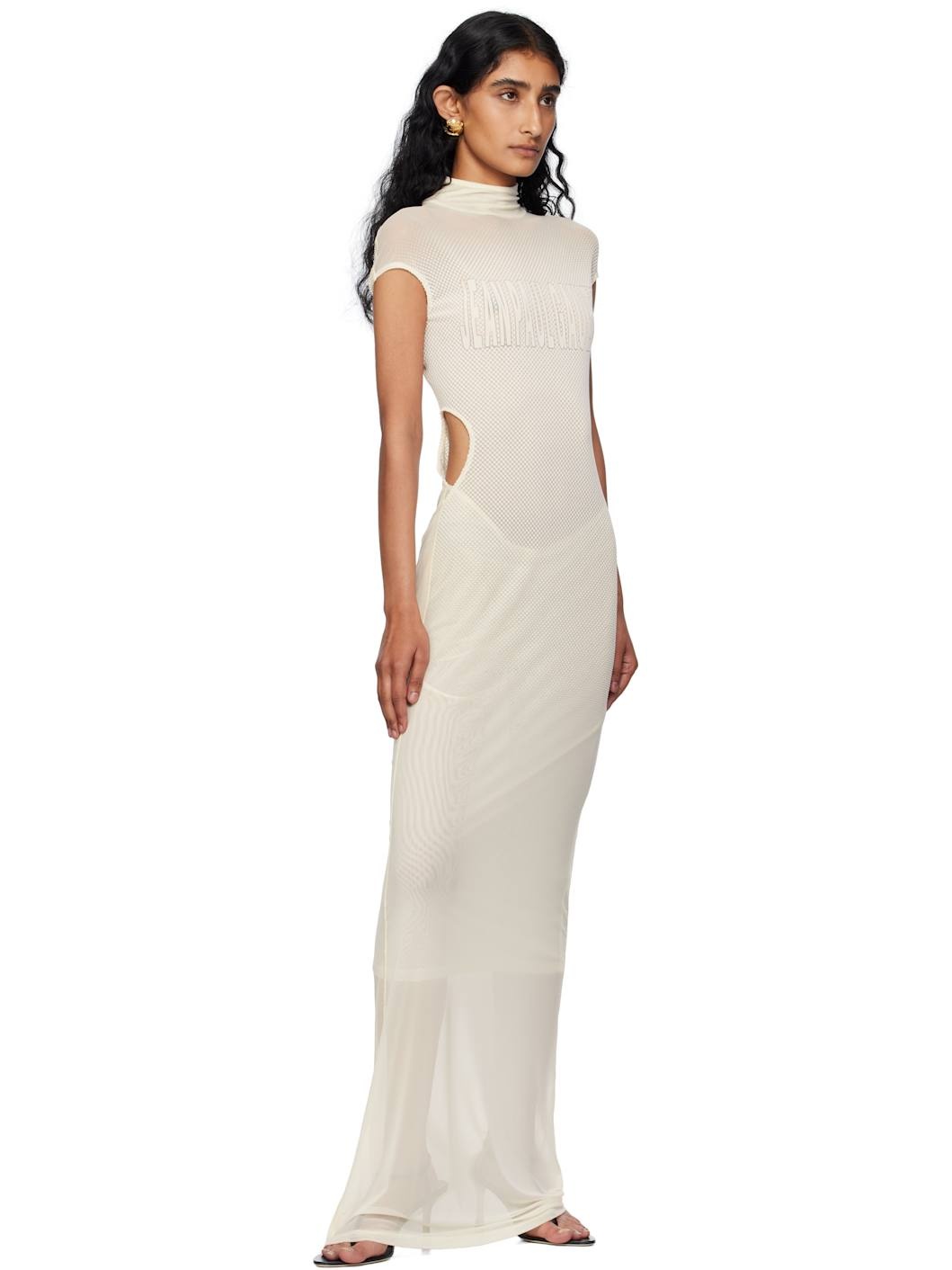 Off-White Sleeveless Flock Maxi Dress - 4