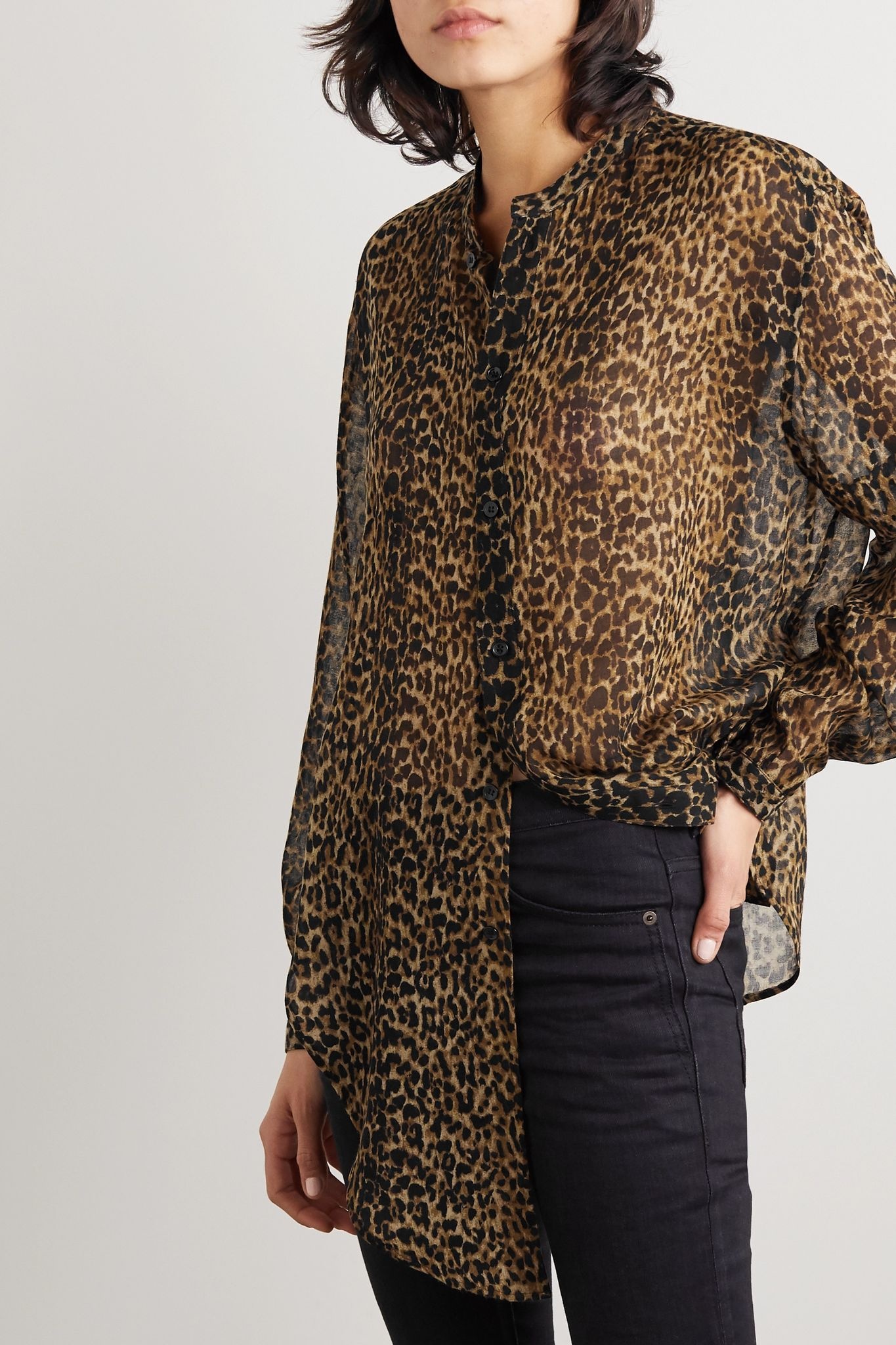 Leopard-print wool-gauze shirt - 6