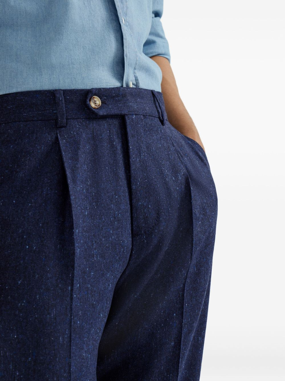 pleated-front speckled-pattern trousers - 4