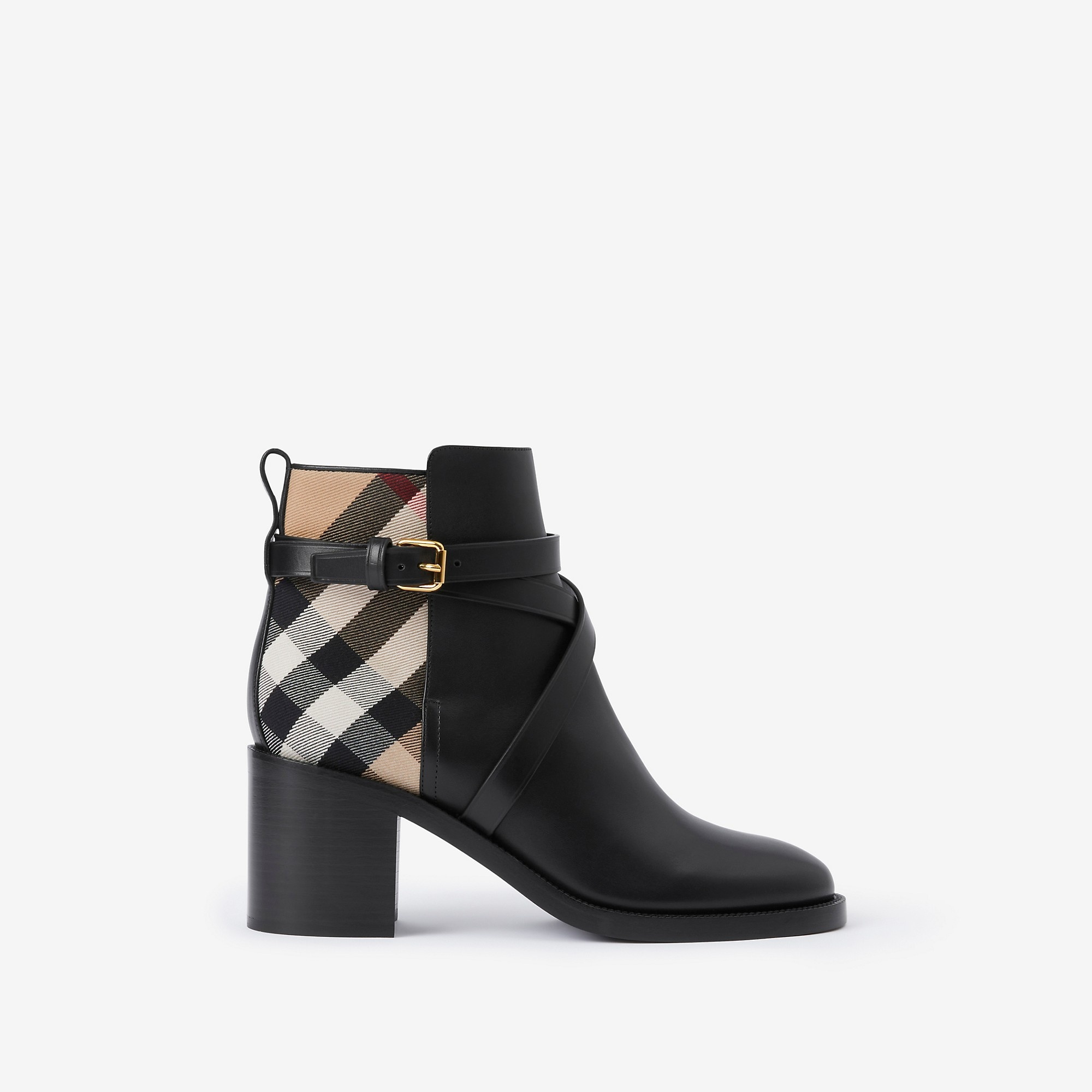 House Check and Leather Ankle Boots - 1