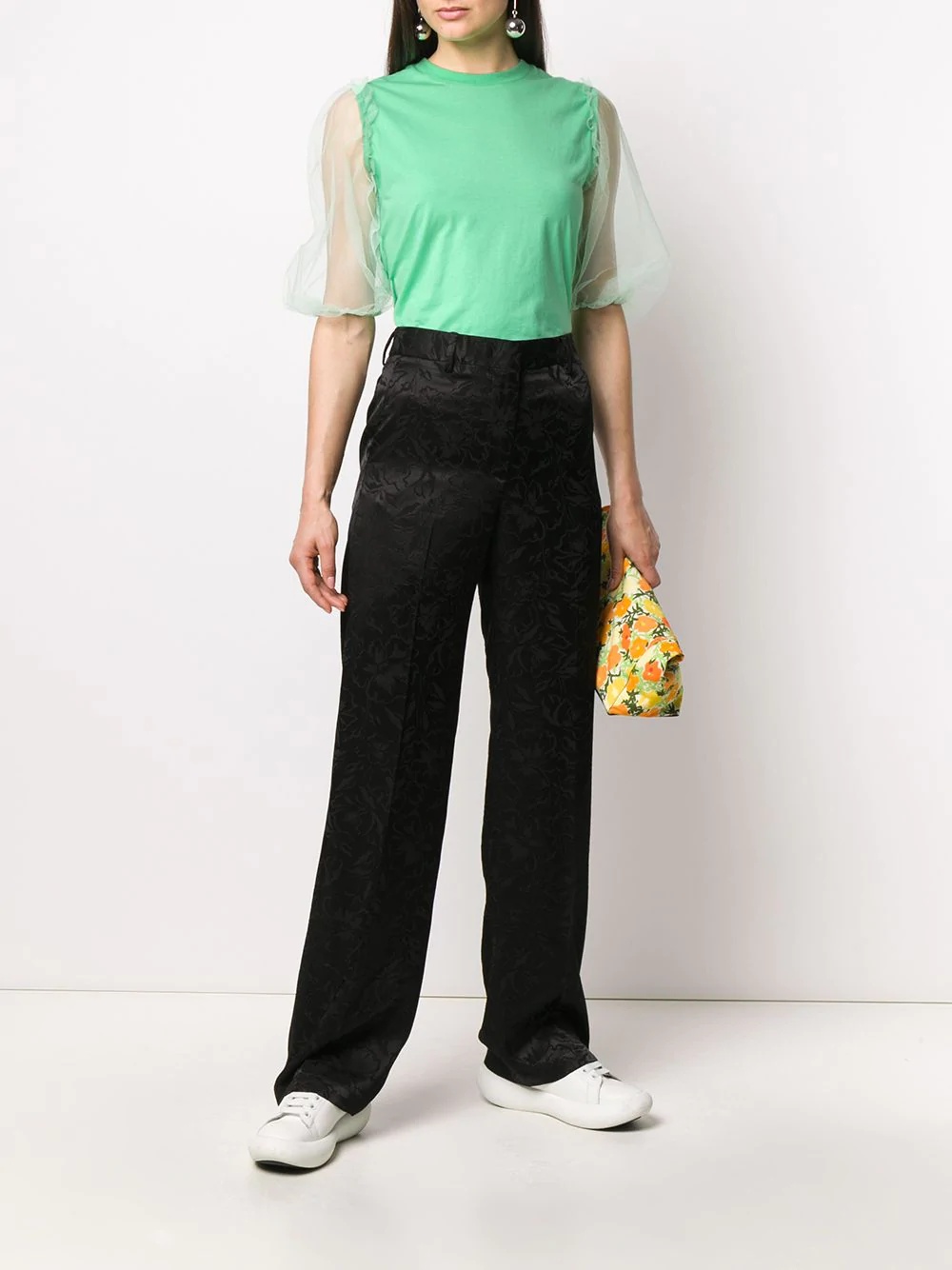 floral-jacquard straight-leg satin trousers - 2