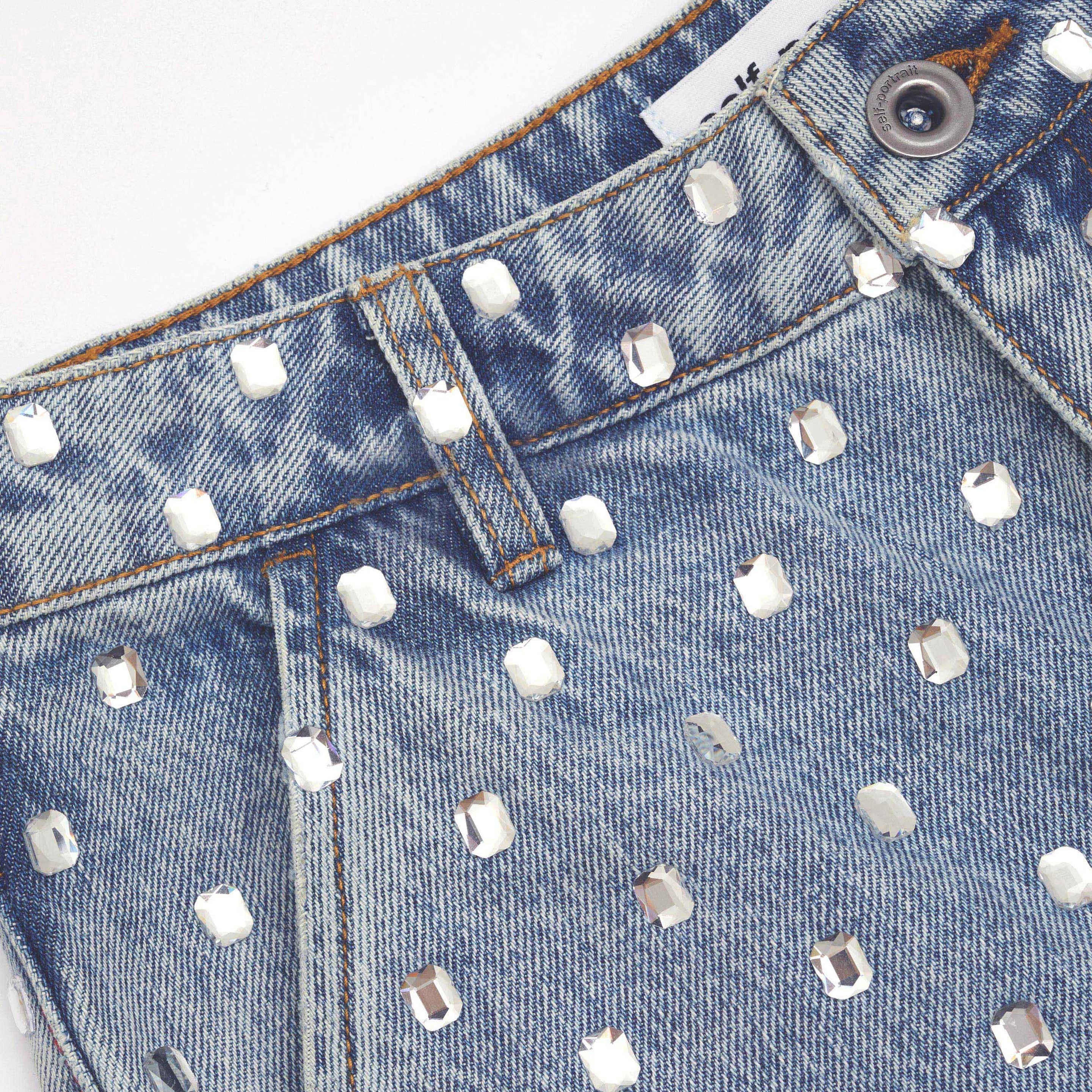 Square Rhinestone Denim Jeans - 5