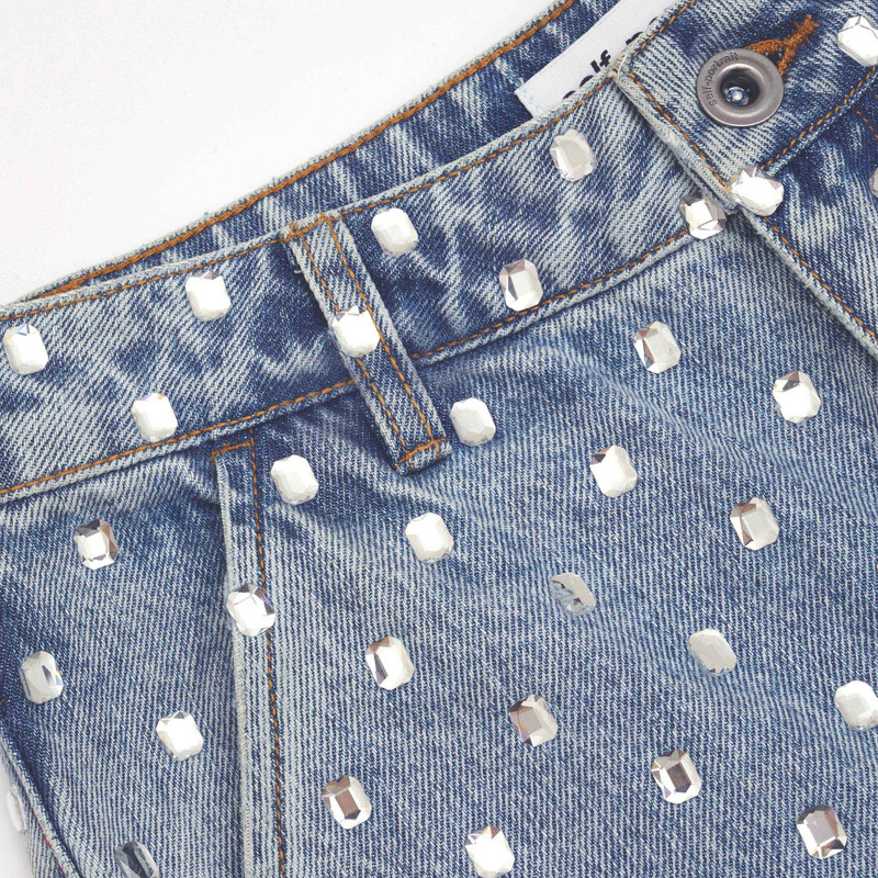 Square Rhinestone Denim Jeans 5