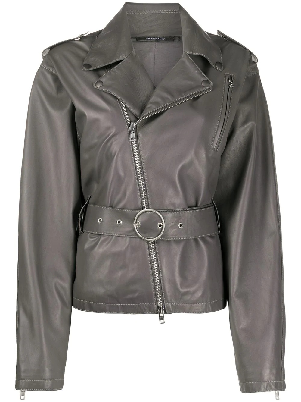 belted leather jacket - 1