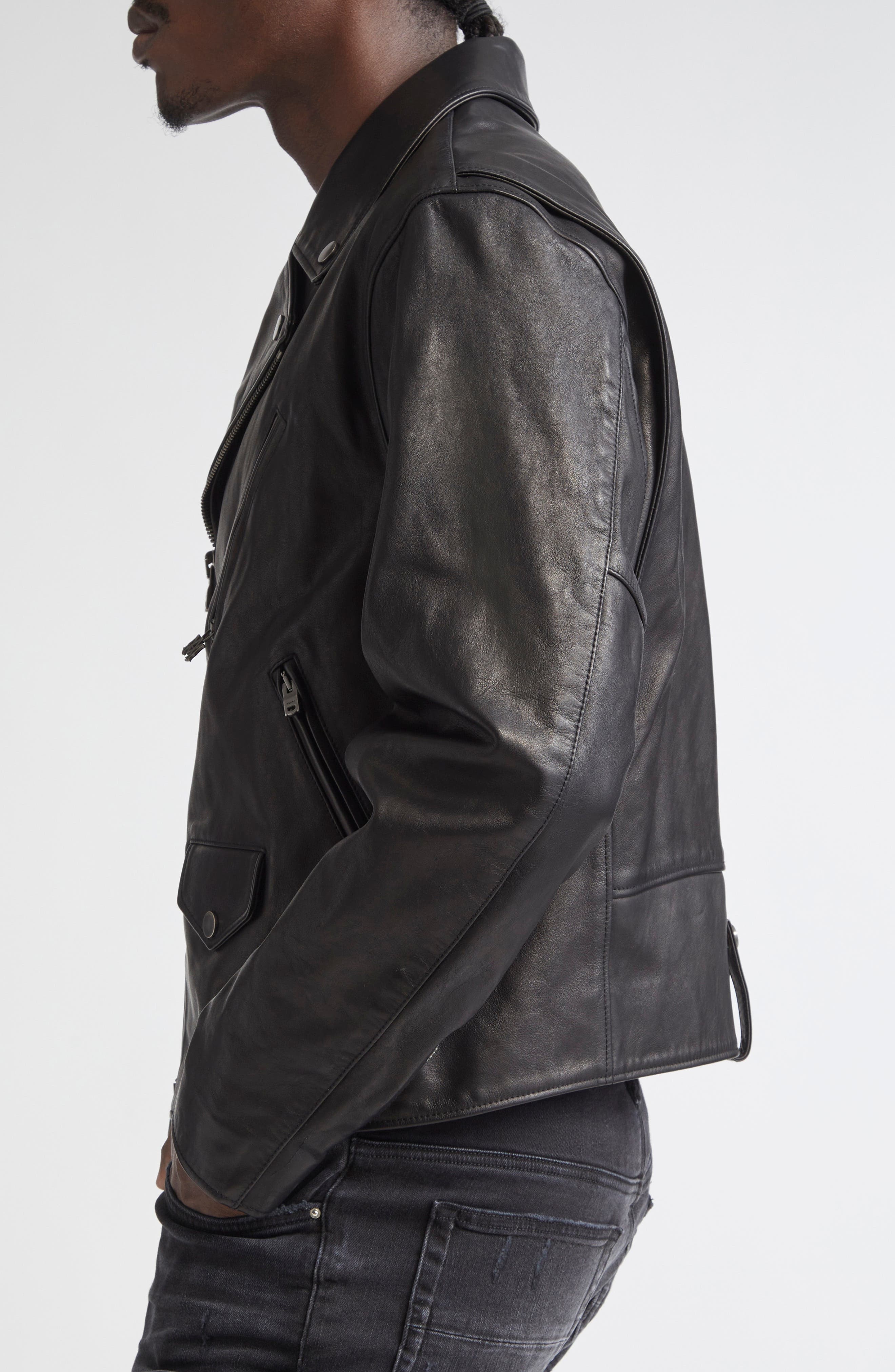 AMIRI Hollywood Appliqué Leather Biker Jacket in Black at Nordstrom - 4