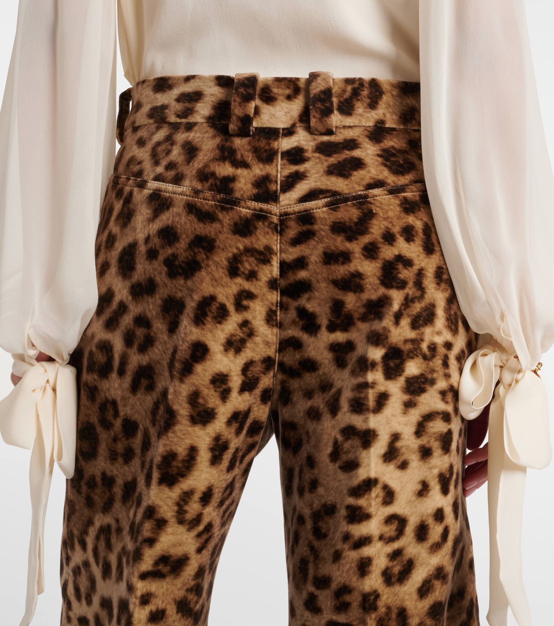 Leopard-print cotton velvet flared pants - 6