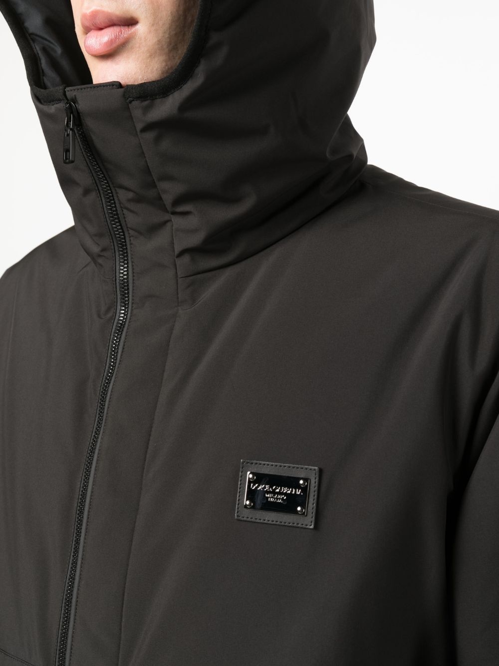 logo-plaque hooded coat - 5