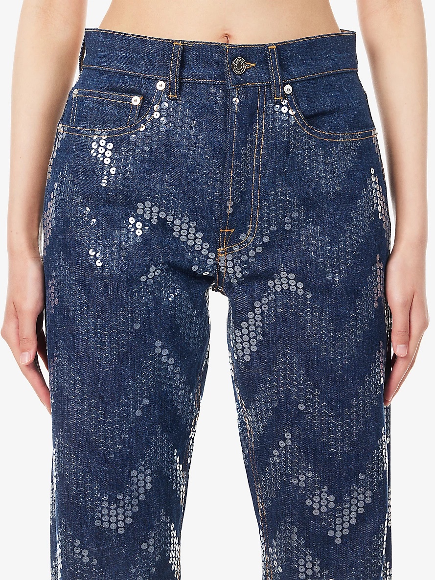 Chevron-pattern sequin-embellished straight-leg jeans - 5