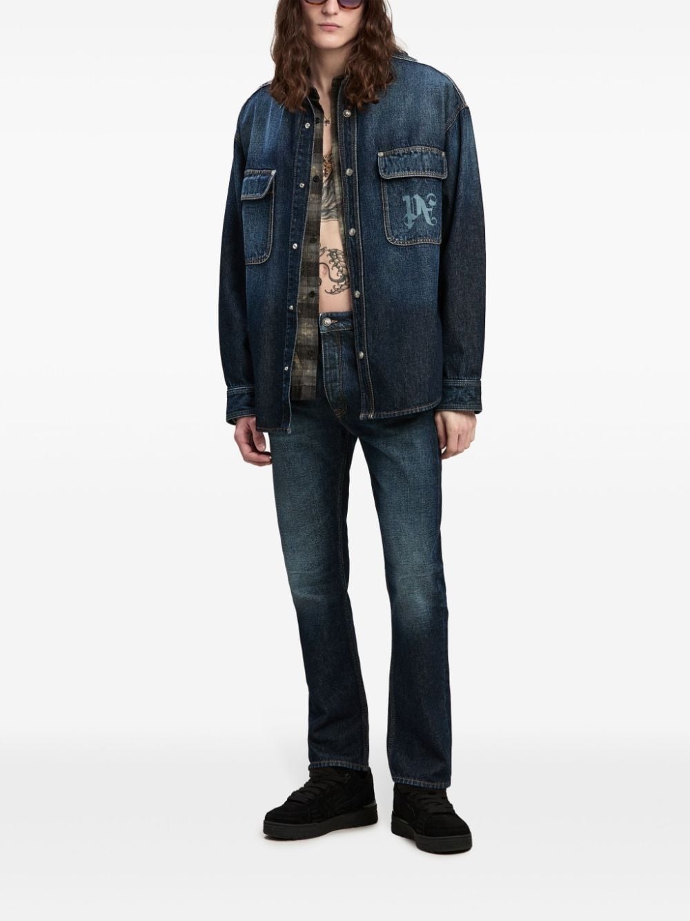 logo-print denim shirt - 2
