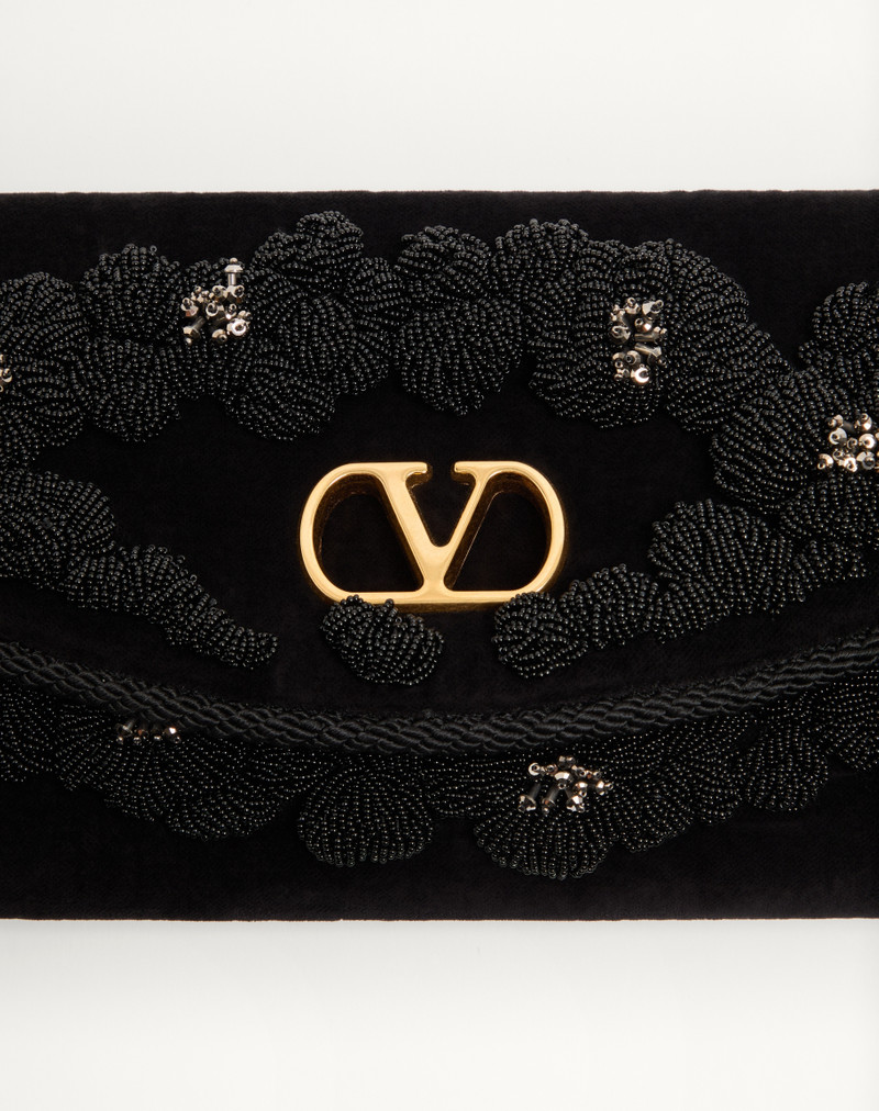 VALENTINO GARAVANI DEVAIN SMALL EMBROIDERED VELVET SHOULDER BAG 8
