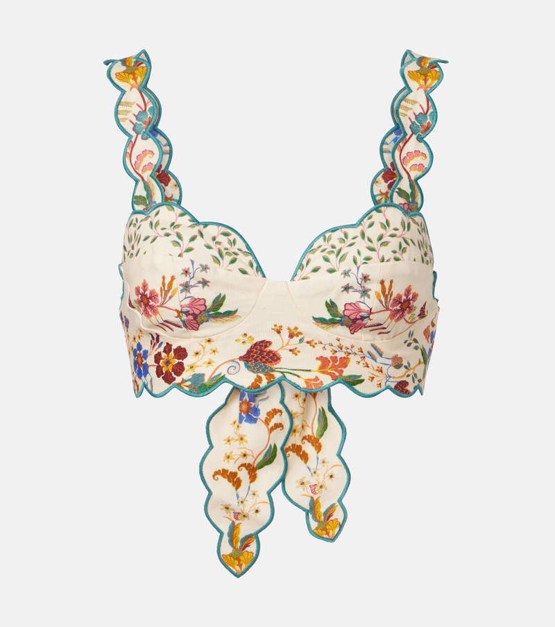 Floral Scarves scalloped linen crop top 1