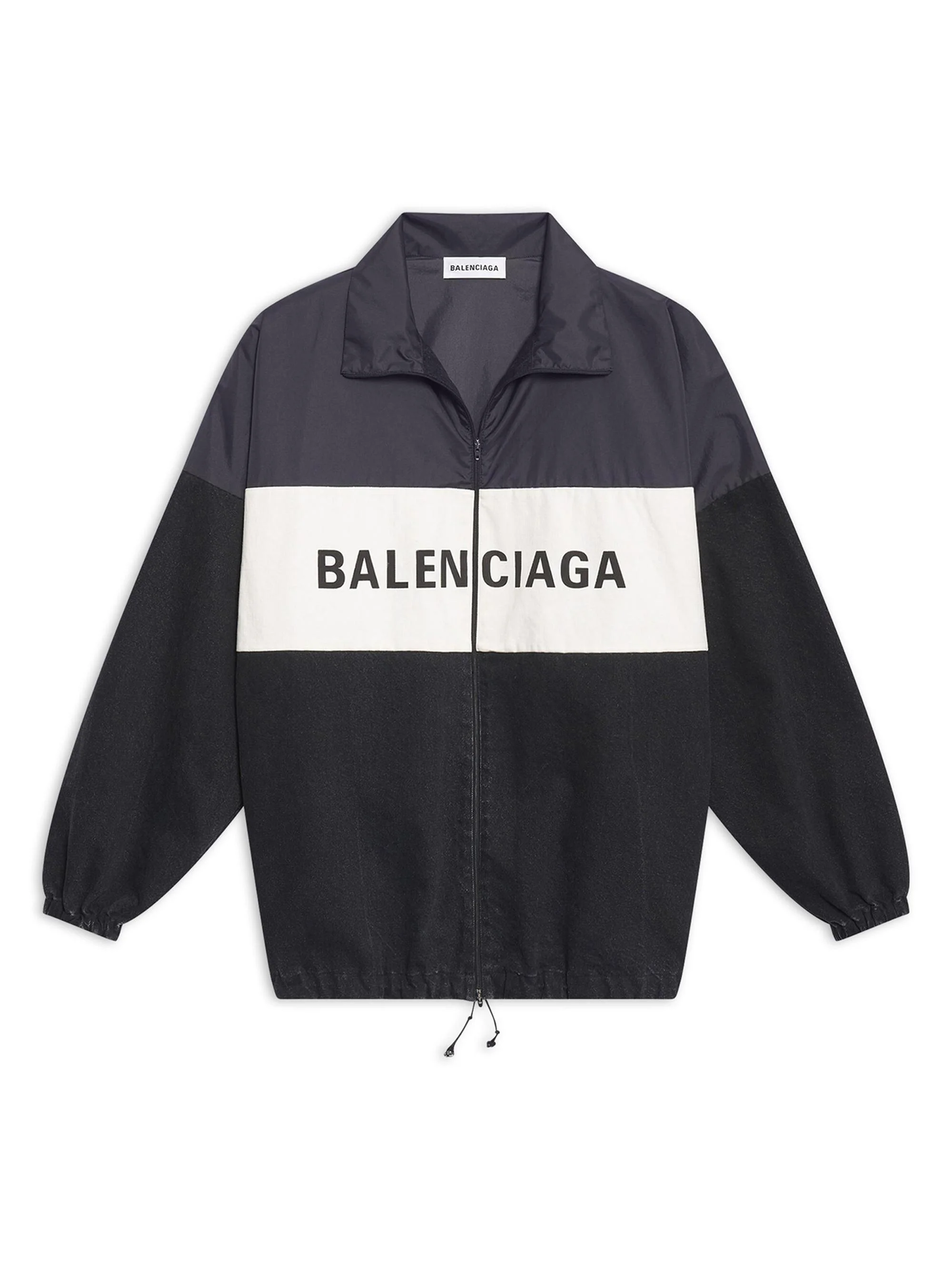 Women's Zipped Nylon Logo Denim Jacket - Black - 1