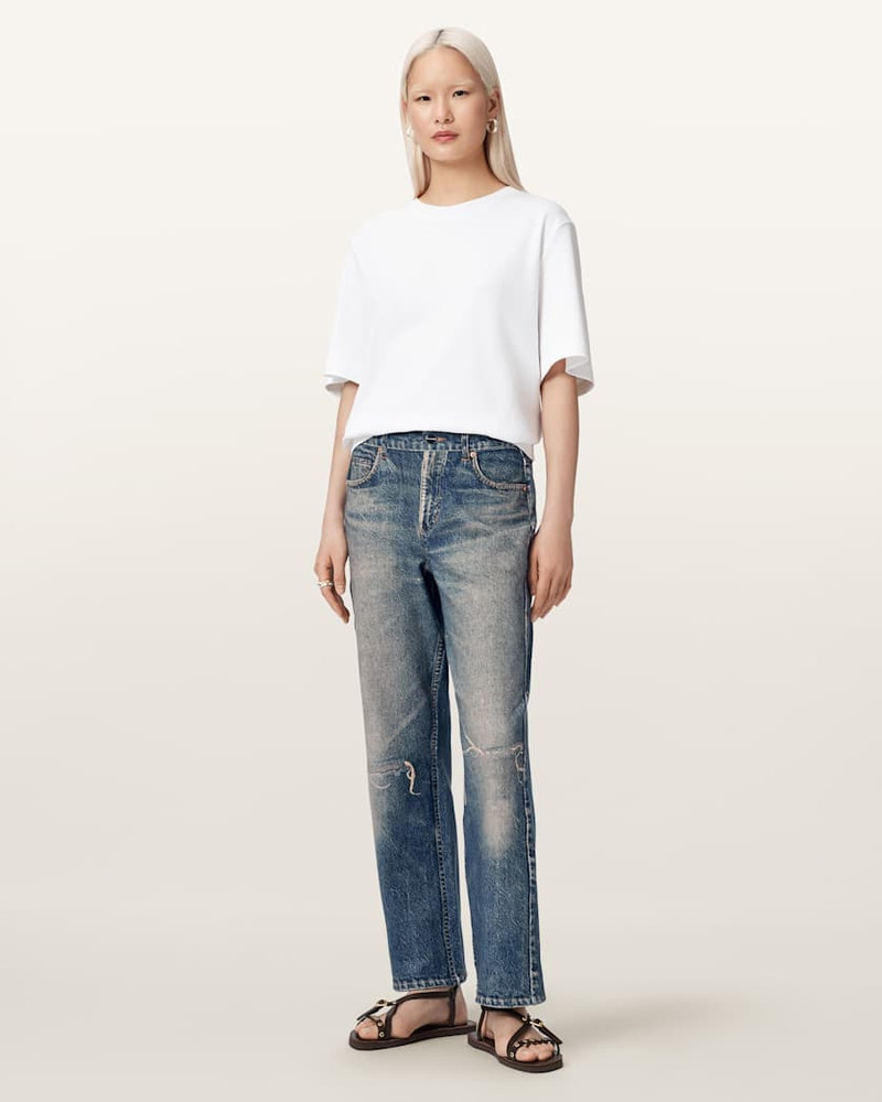 ALLSAINTS IDA TERRY STRAIGHT LEG ILLUSION OF DENIM PANTS outlook