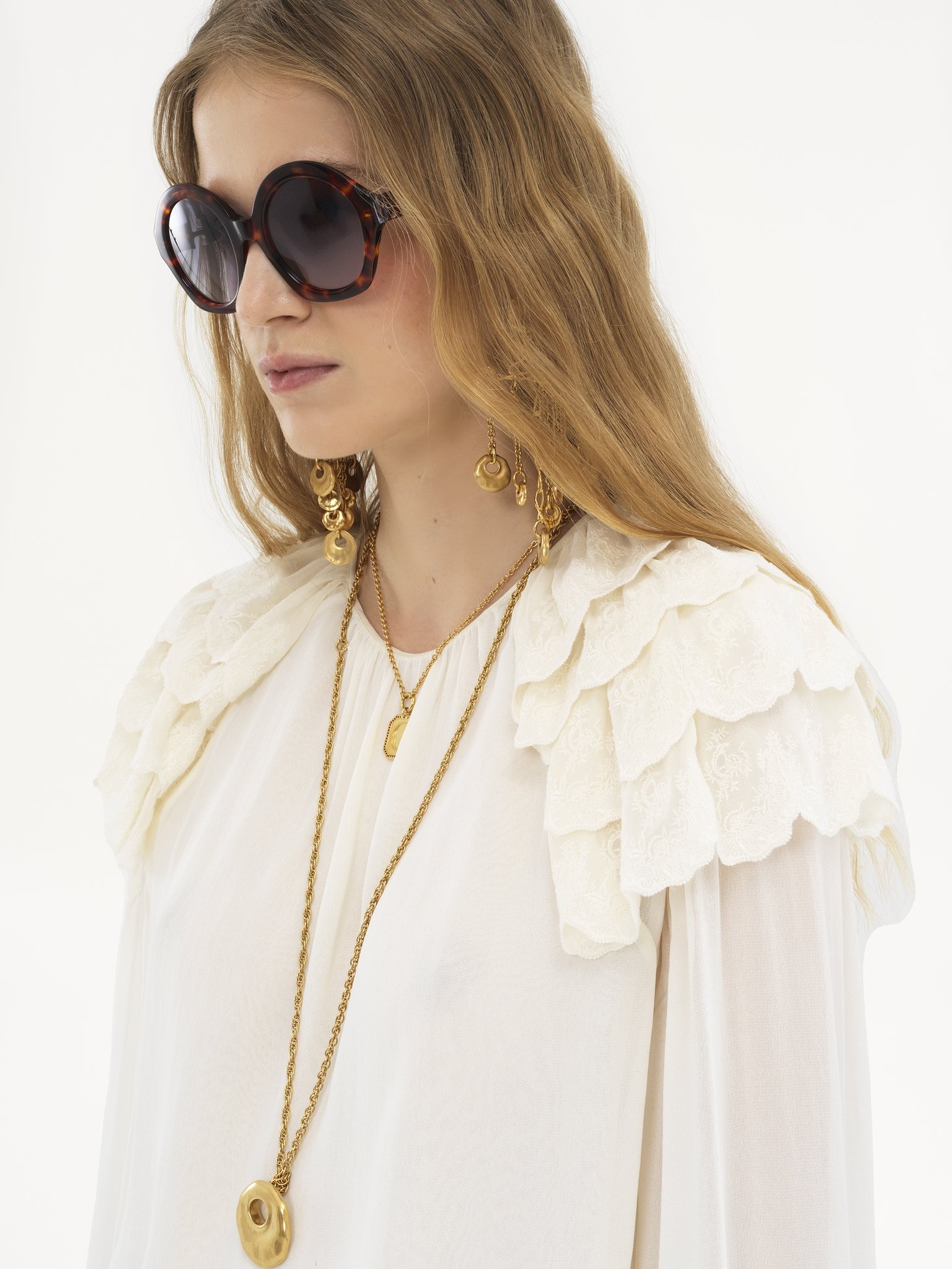 GATHERED RUFFLE TOP IN SILK GEORGETTE - 6