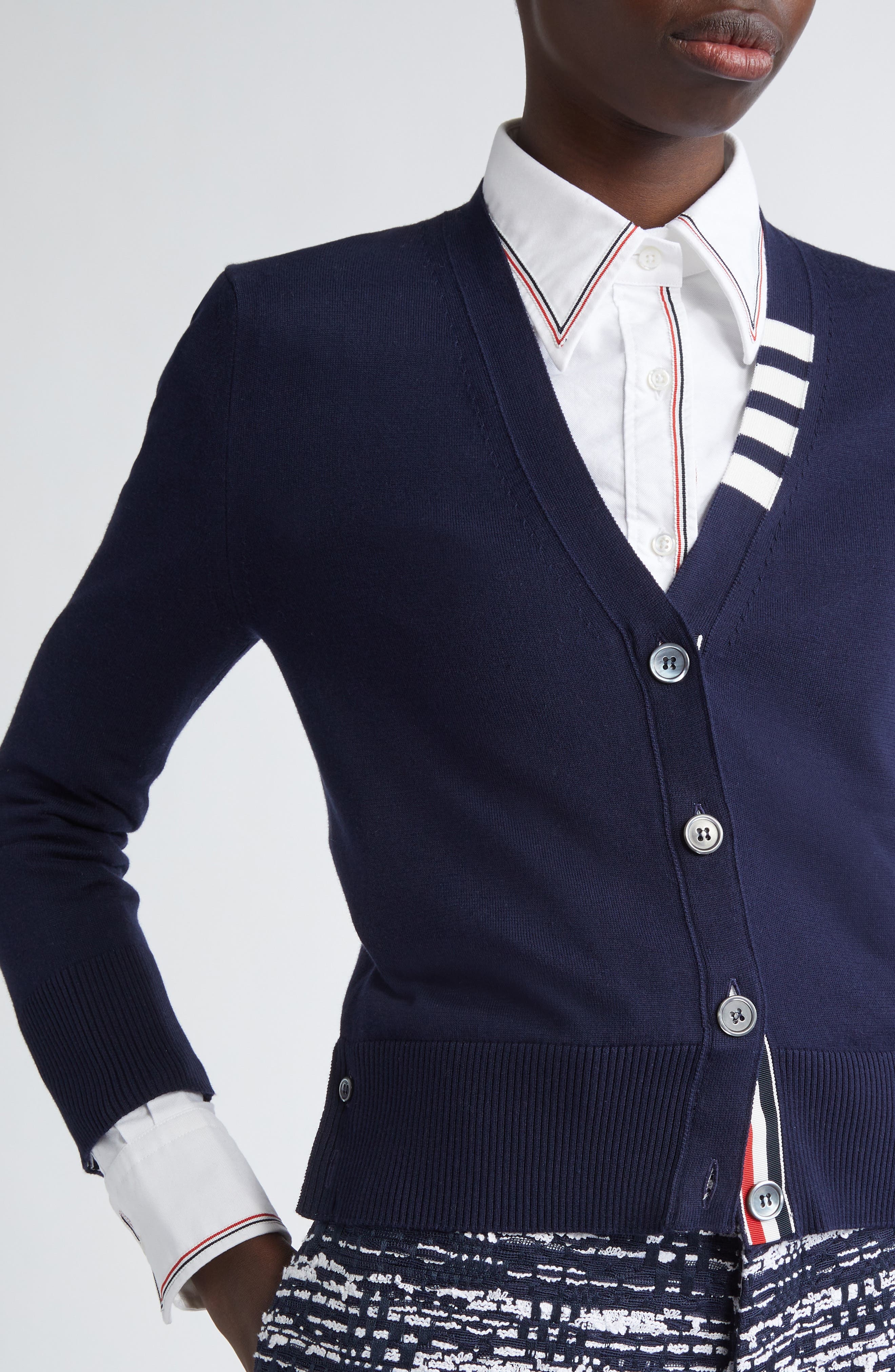 Thom Browne Jersey Stitch V-Neck Cotton Cardigan in Navy at Nordstrom - 5