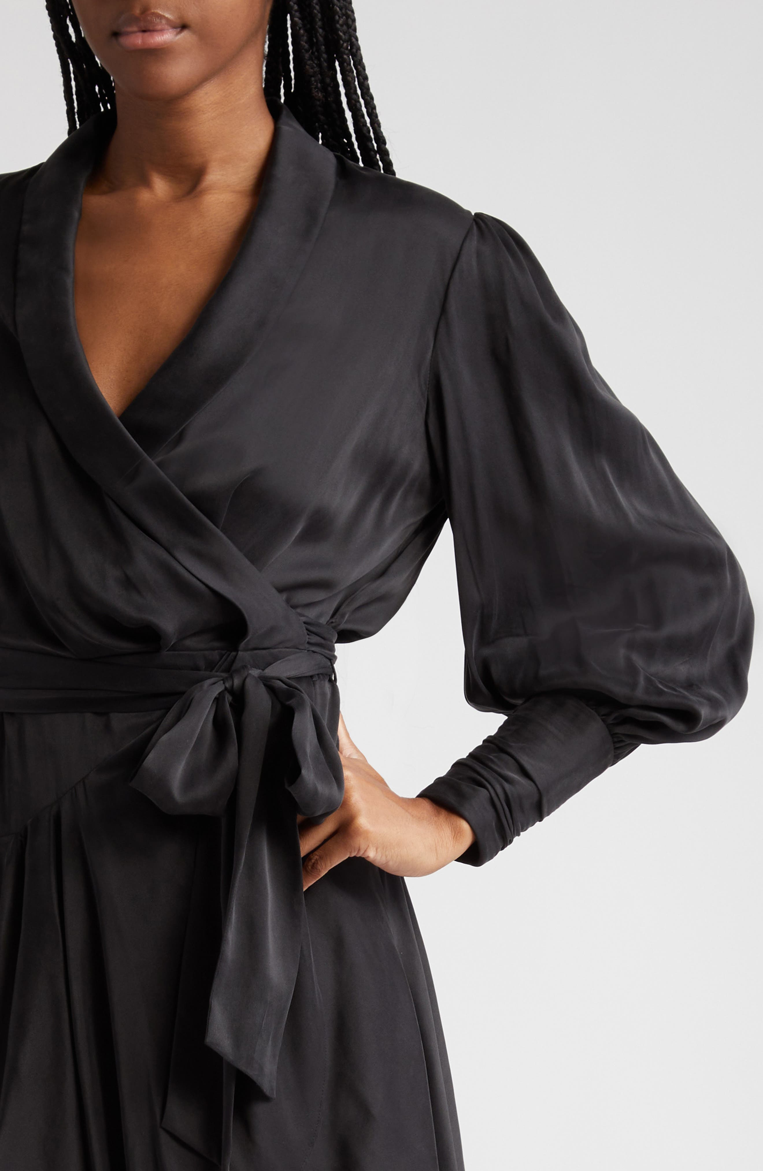 Long Sleeve Silk Wrap Minidress - 4