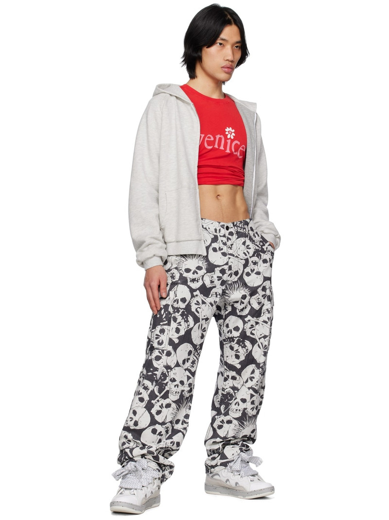 ERL Black & White Skull Cargo Pants outlook