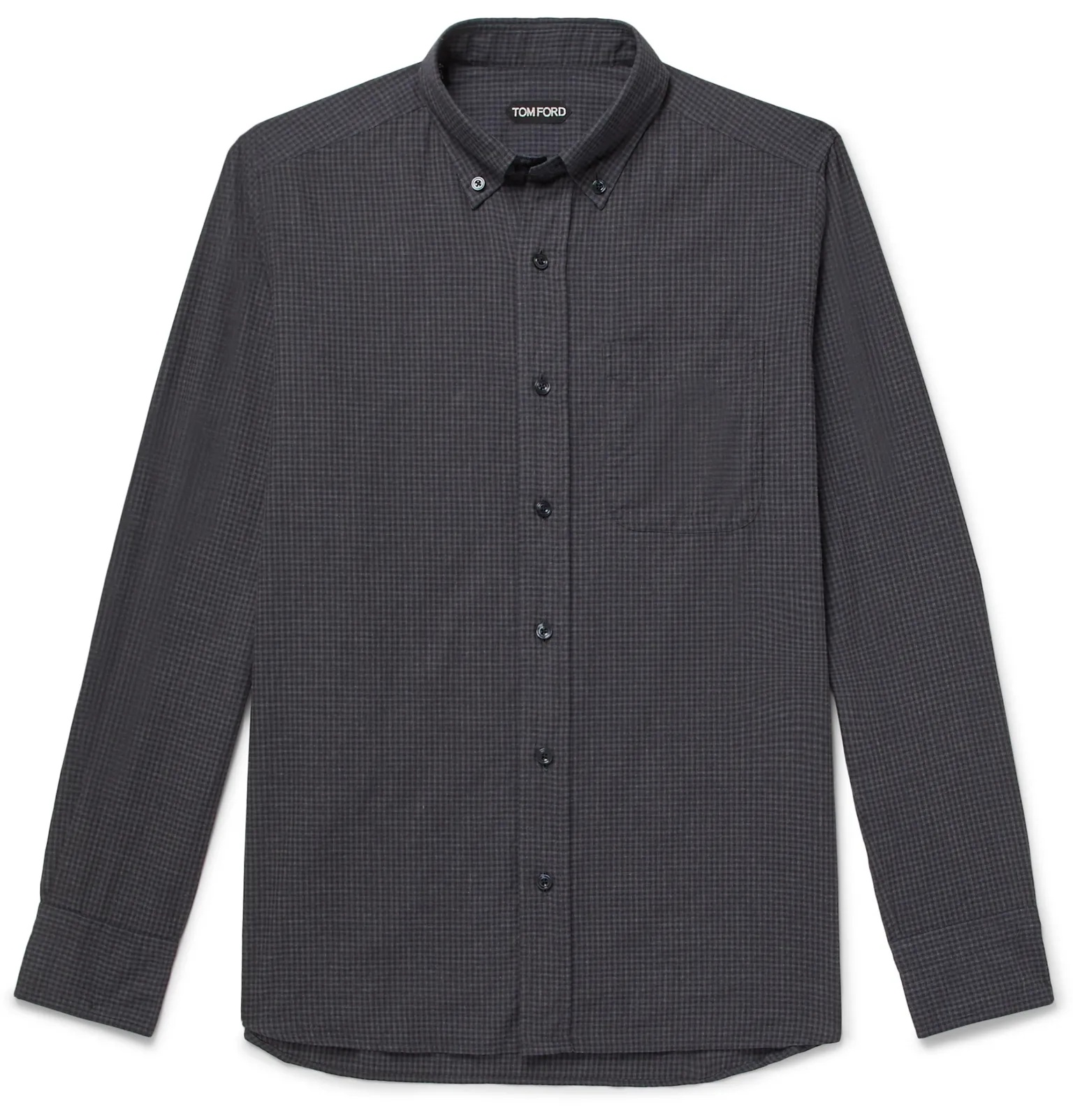 Button-Down Collar Checked Cotton Shirt - 1