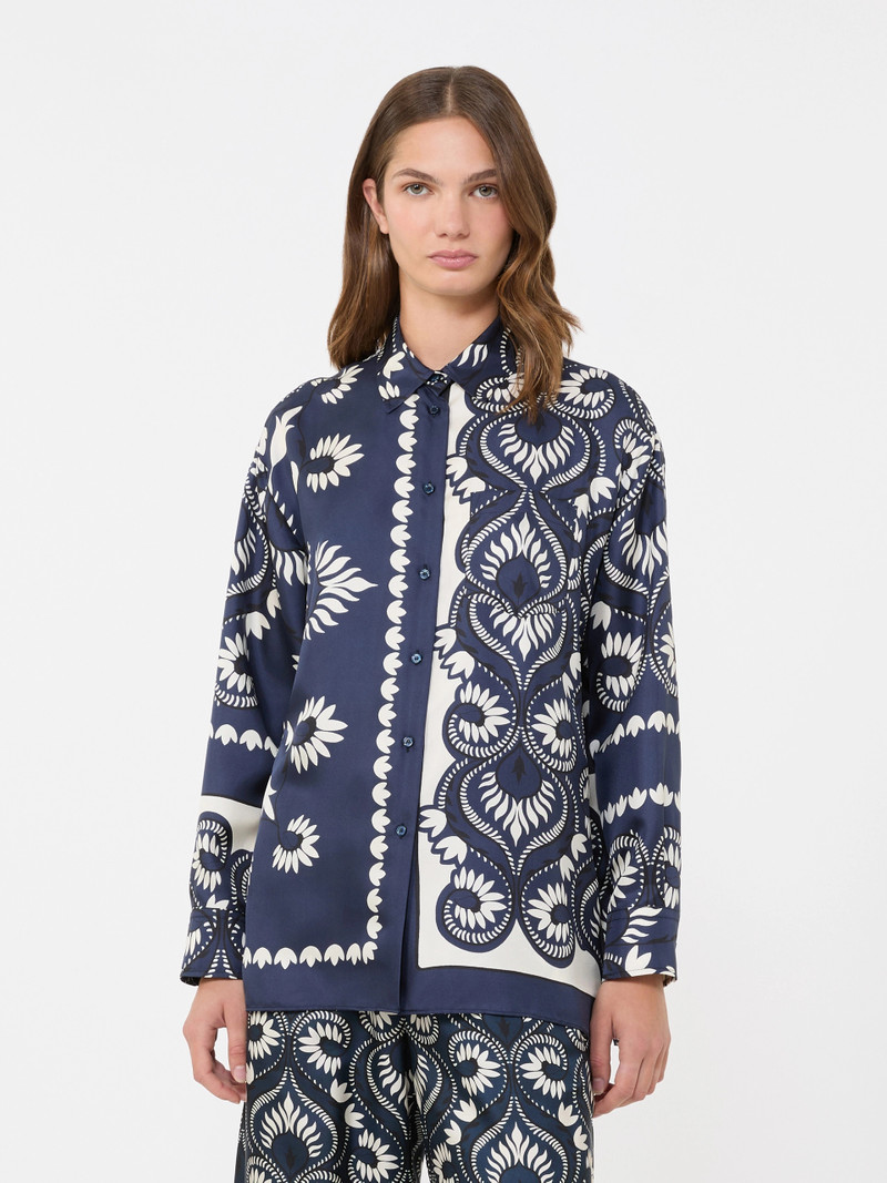 LASTRA Printed silk patchwork shirt - NAVY 3