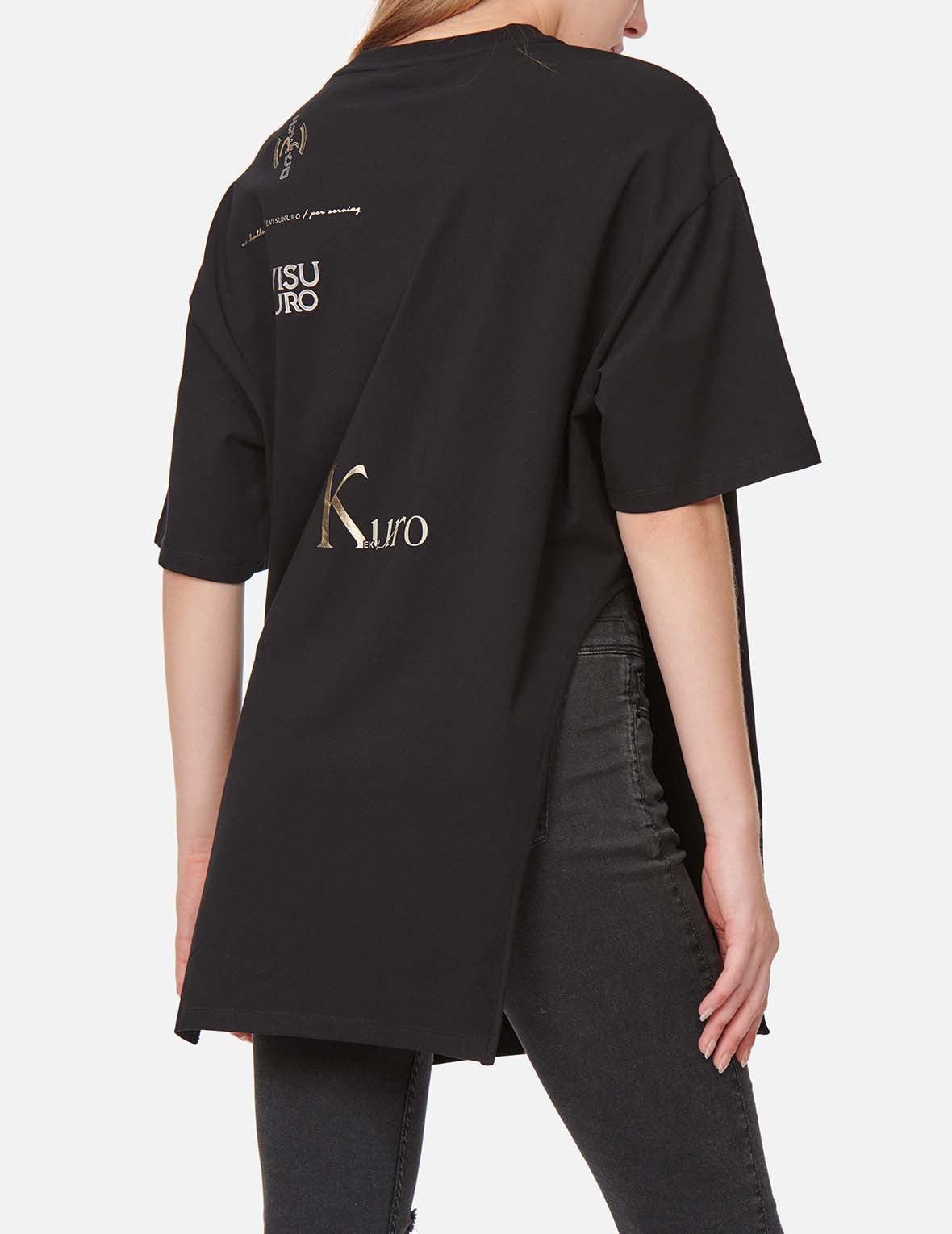 Multi Logo Foil Print Asymmetric T-Shirt - 3