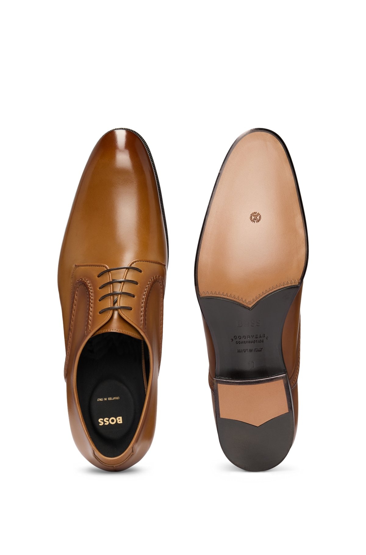 BURNISHED-LEATHER DERBY SHOES WITH PIPED DETAILS - 4