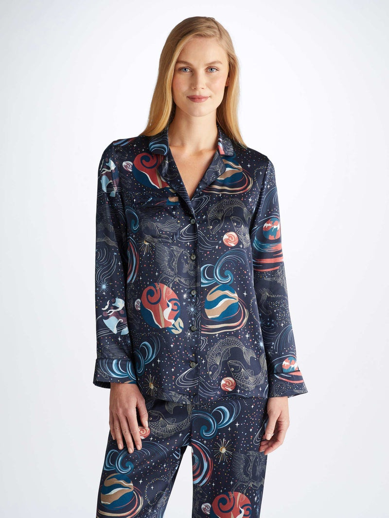 Derek Rose Women's Pajamas Brindisi 105 Silk Satin Navy outlook