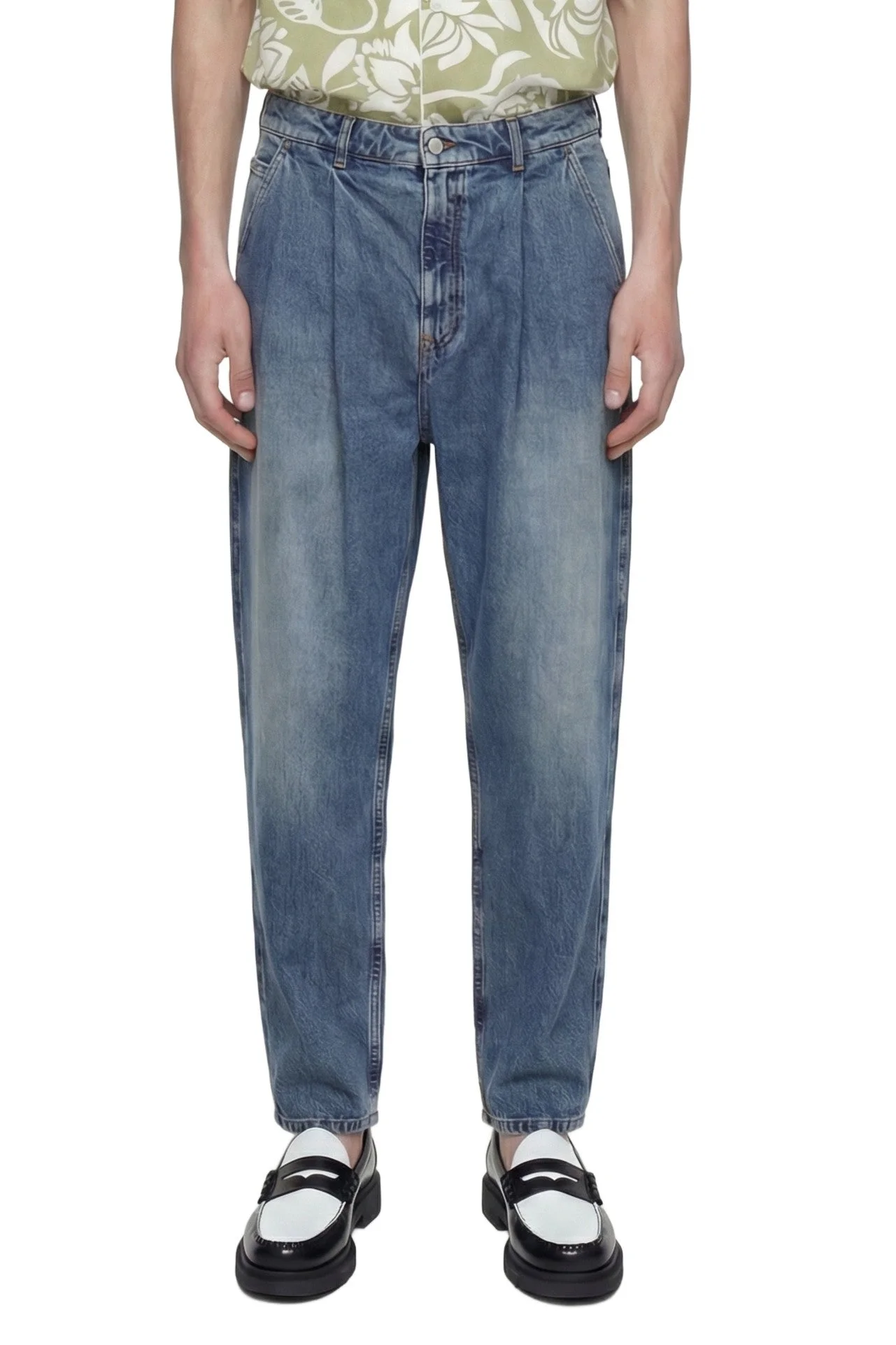 Pleated Denim Pants - 1