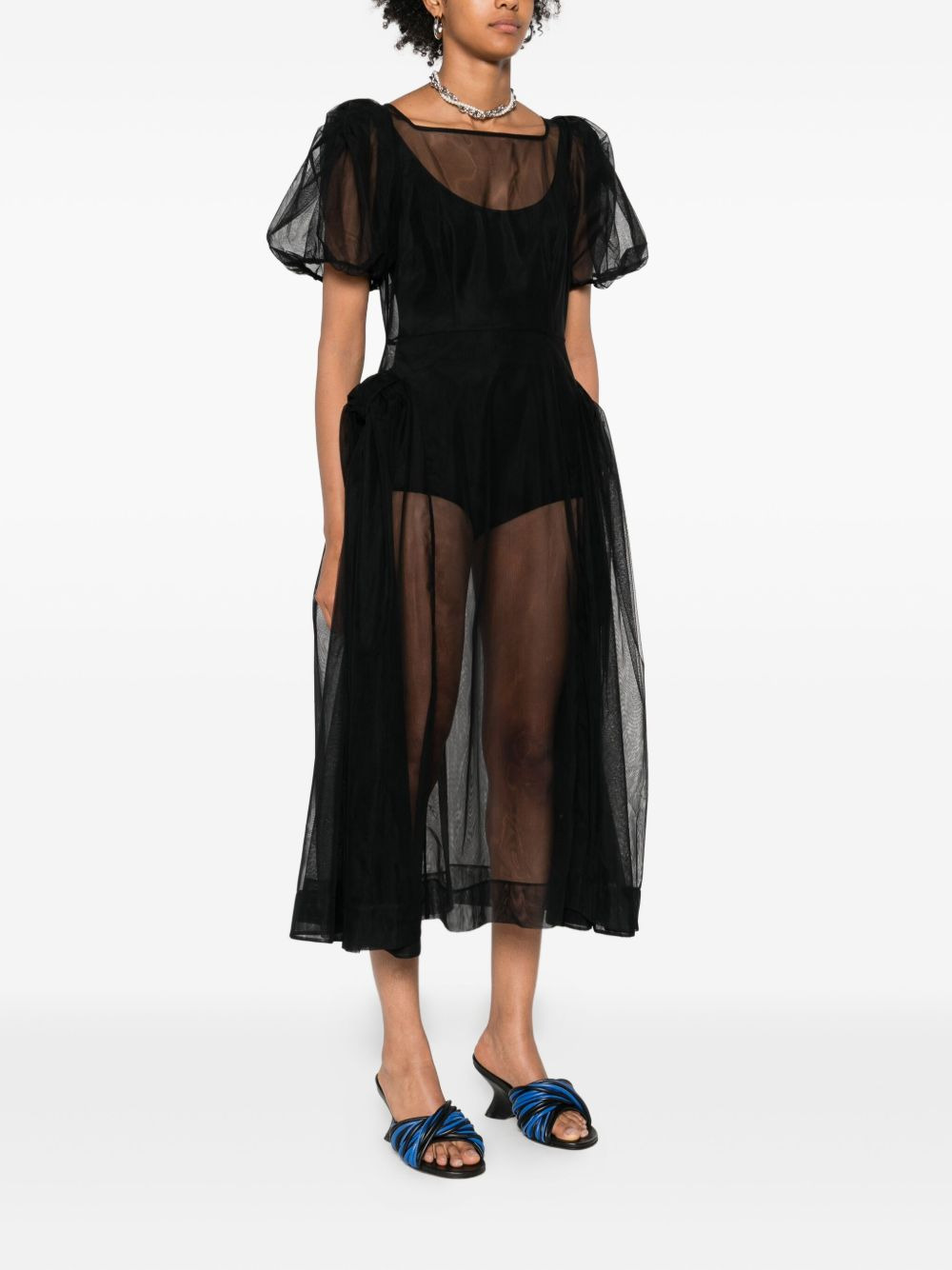 puff-sleeve sheer dress - 3
