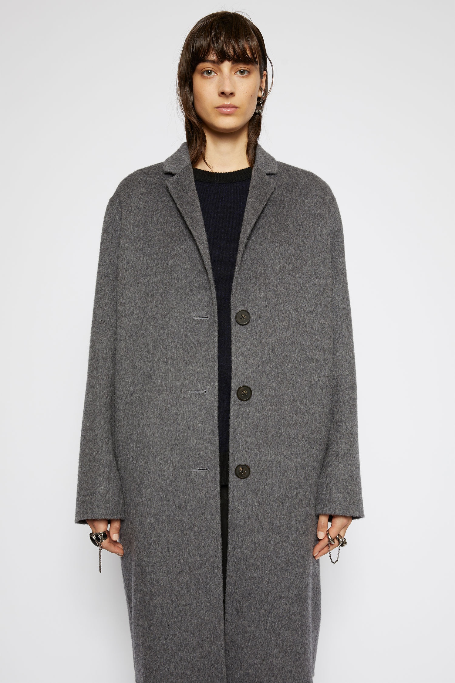 Single-breasted brushed wool coat grey melange - 5