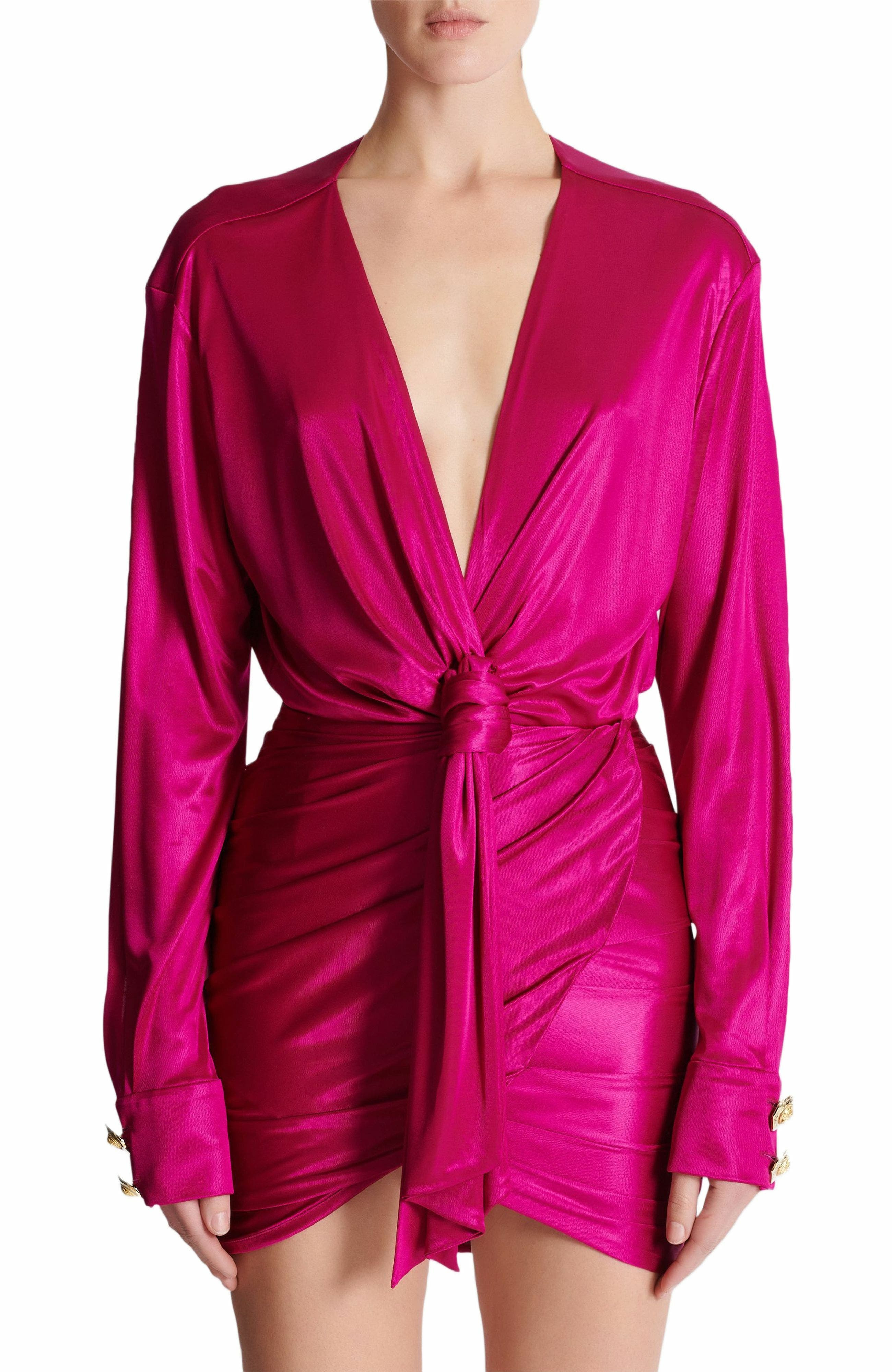 Balmain Short Draped Interlock Jersey Dress in Pink at Nordstrom - 8