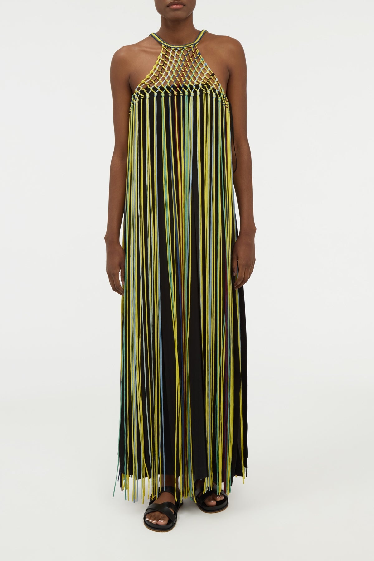 Tacia Fringe Maxi Dress in Black Multi Silk - 2
