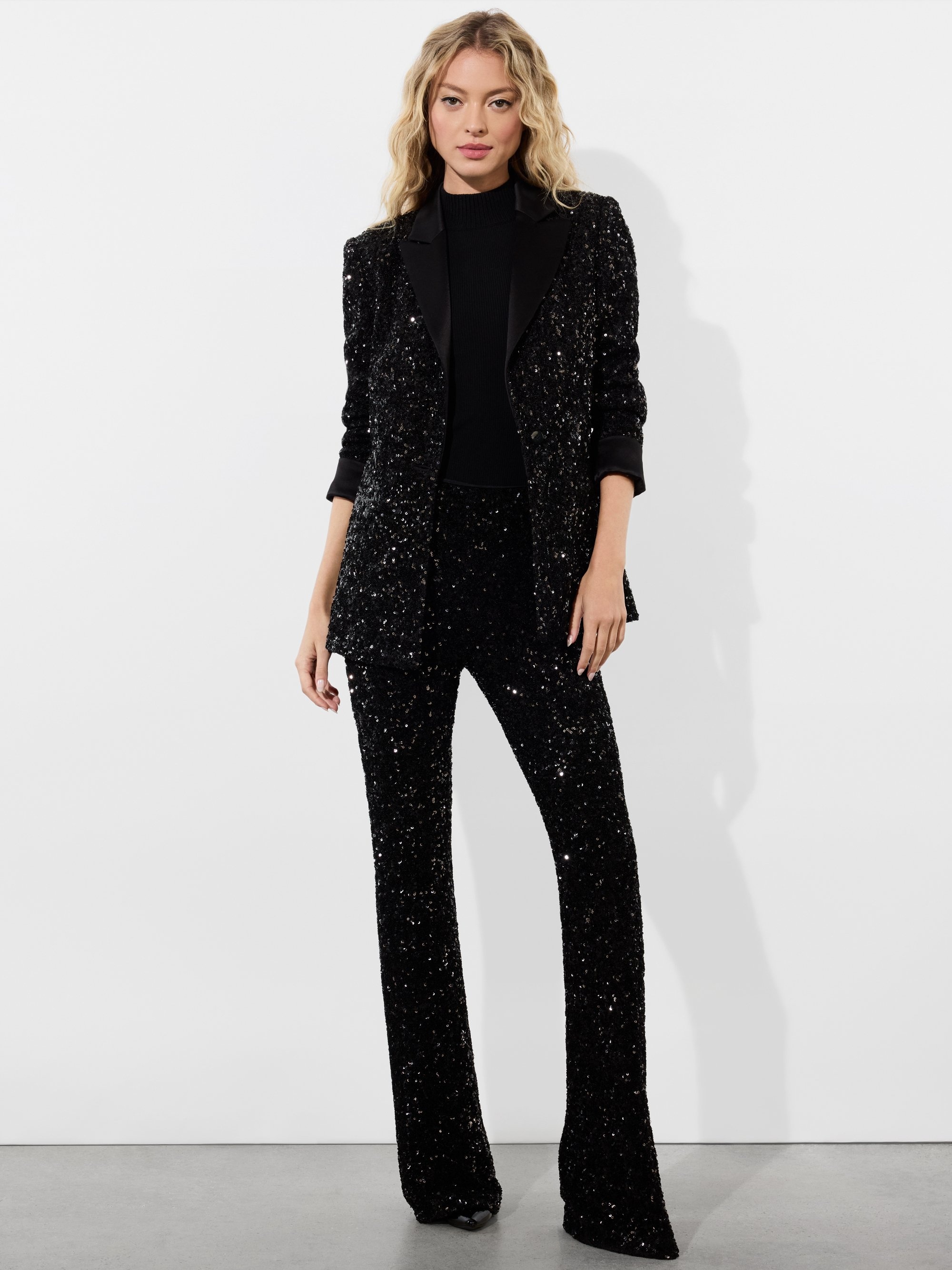 JUSTIN SEQUIN COMBO ROLLED CUFF BLAZER - 6